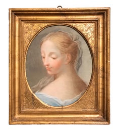 Siglo XVII-XVIII Por Benedetto Luti Cabeza de niña Pastel al óleo sobre lienzo