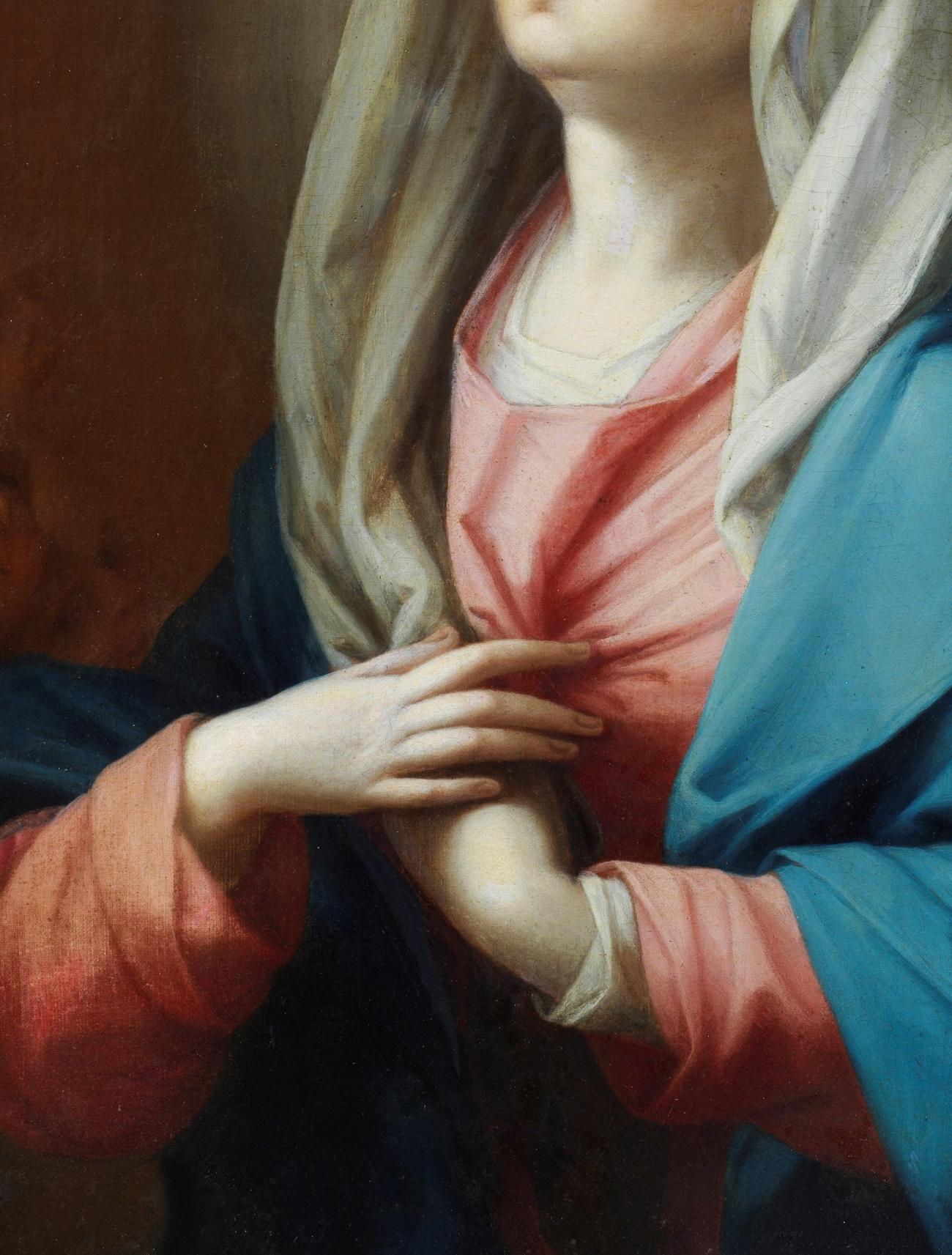 Praying Madonna with her face turned towards the sky and little angels.

Oil on canvas, 99x75 cm without frame and 134 x 110 cm with frame by the painter Benedetto Luti (Florence 1666 - Rome 1720)

State of conservation: excellent

Luti was born in