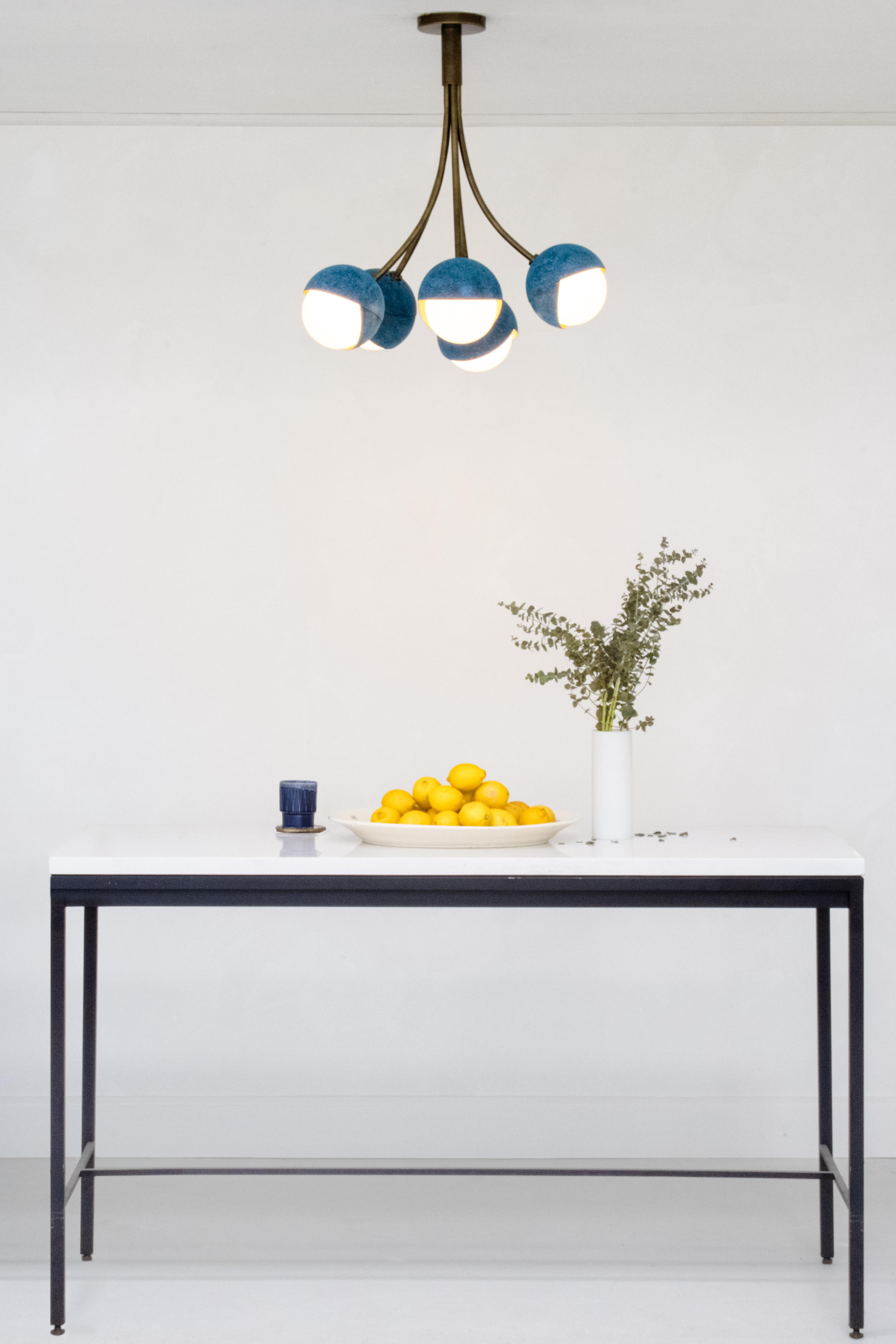 Benedict Bloom Chandelier with Powdercoated and Blonde Brass Details In New Condition For Sale In Brooklyn, NY