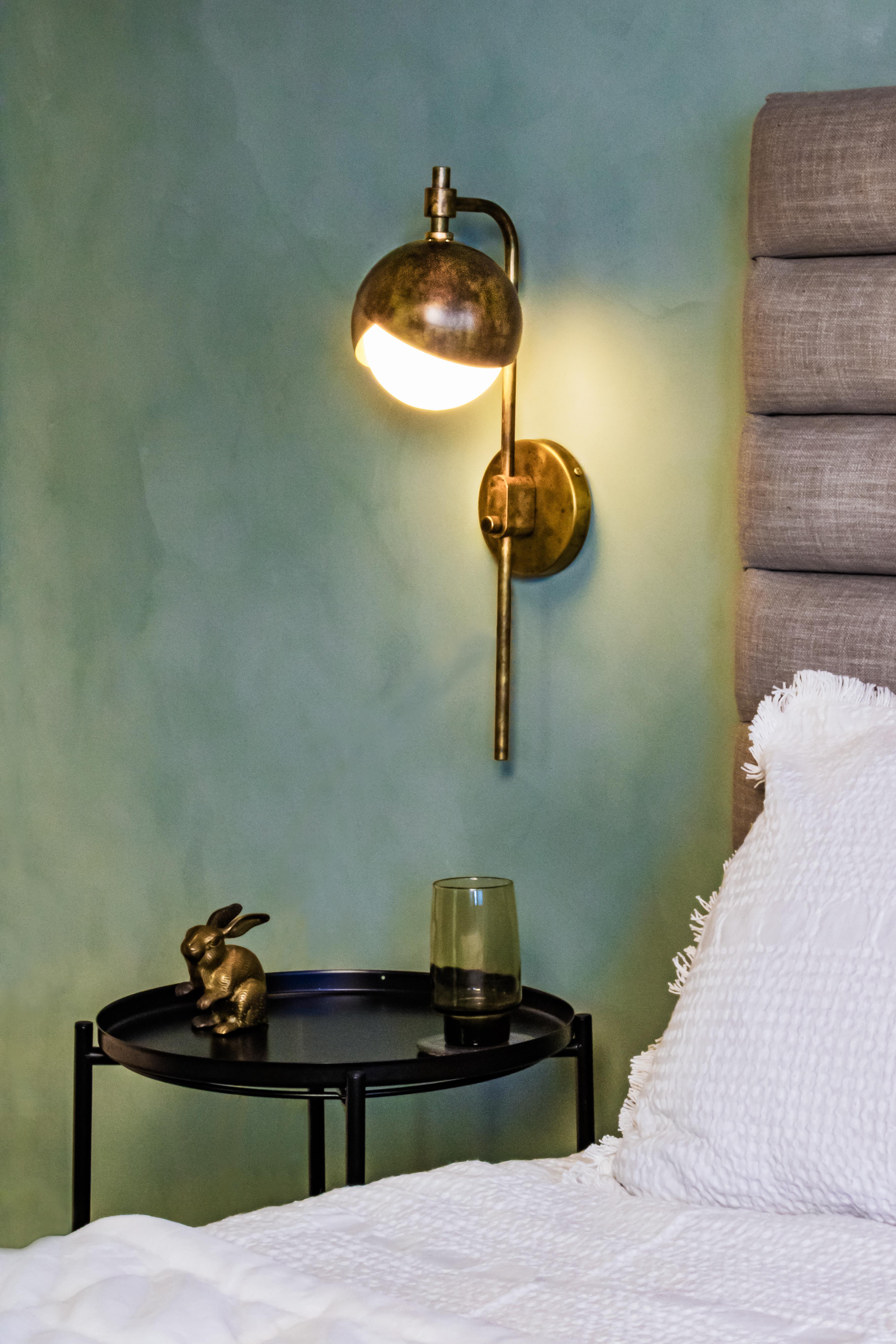 Benedict Drop Sconce in Antique Brass with Opal Glass In New Condition For Sale In Brooklyn, NY