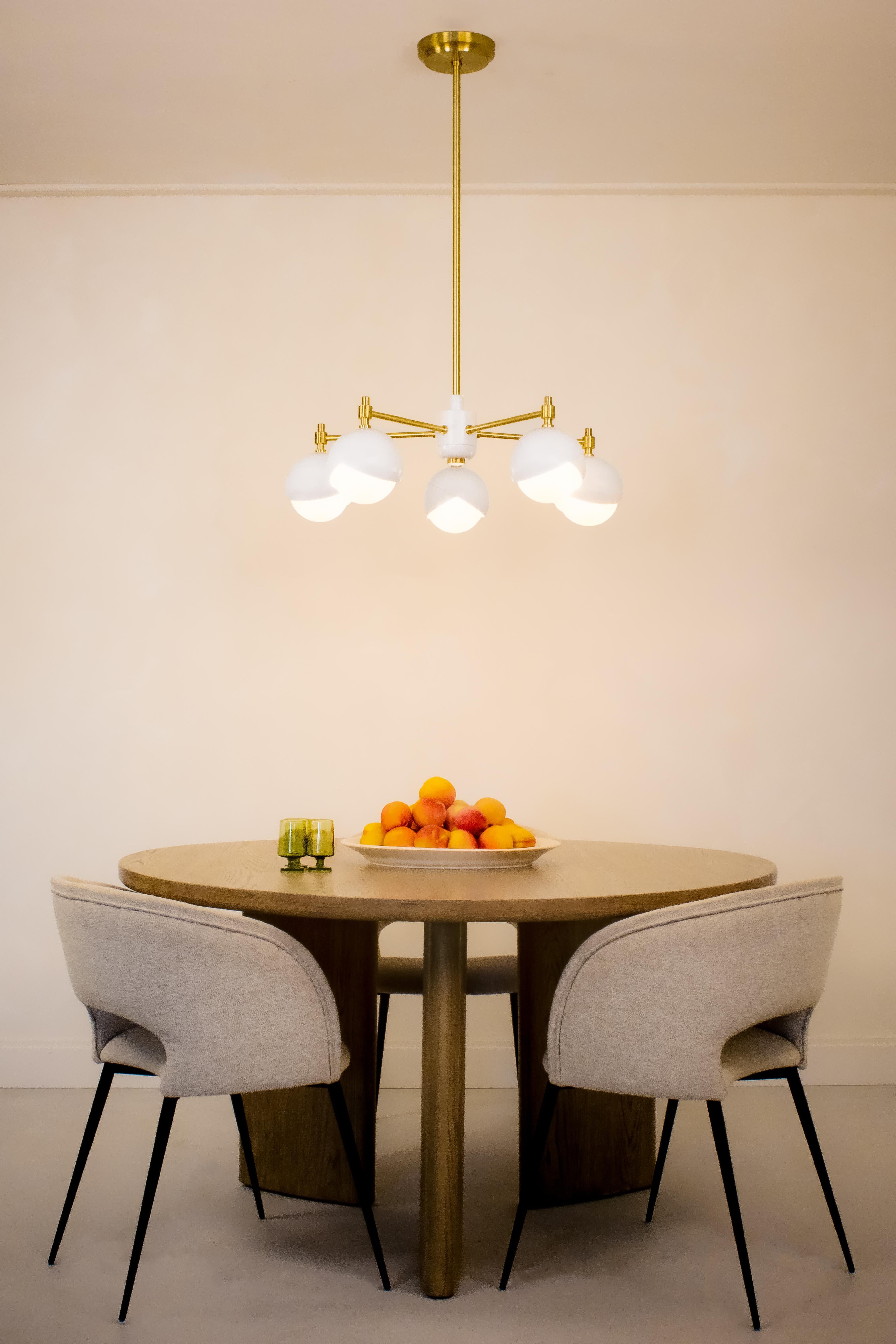 Benedict Five Light Chandelier in Adobe Powder Coat and Satin Brass In New Condition For Sale In Brooklyn, NY