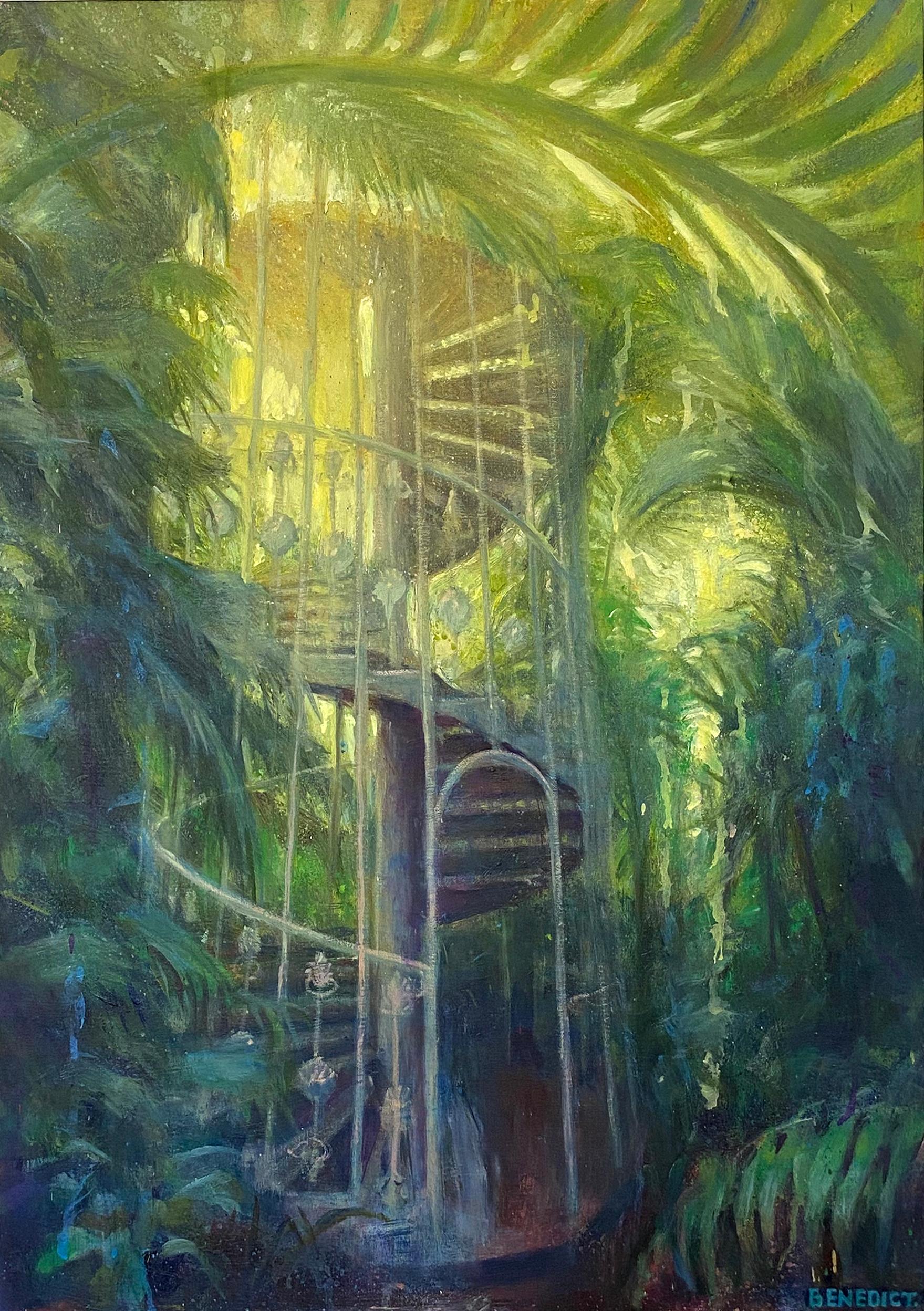 Palm House Staircase- Kew Gardens painting- original impressionism oil Artwork