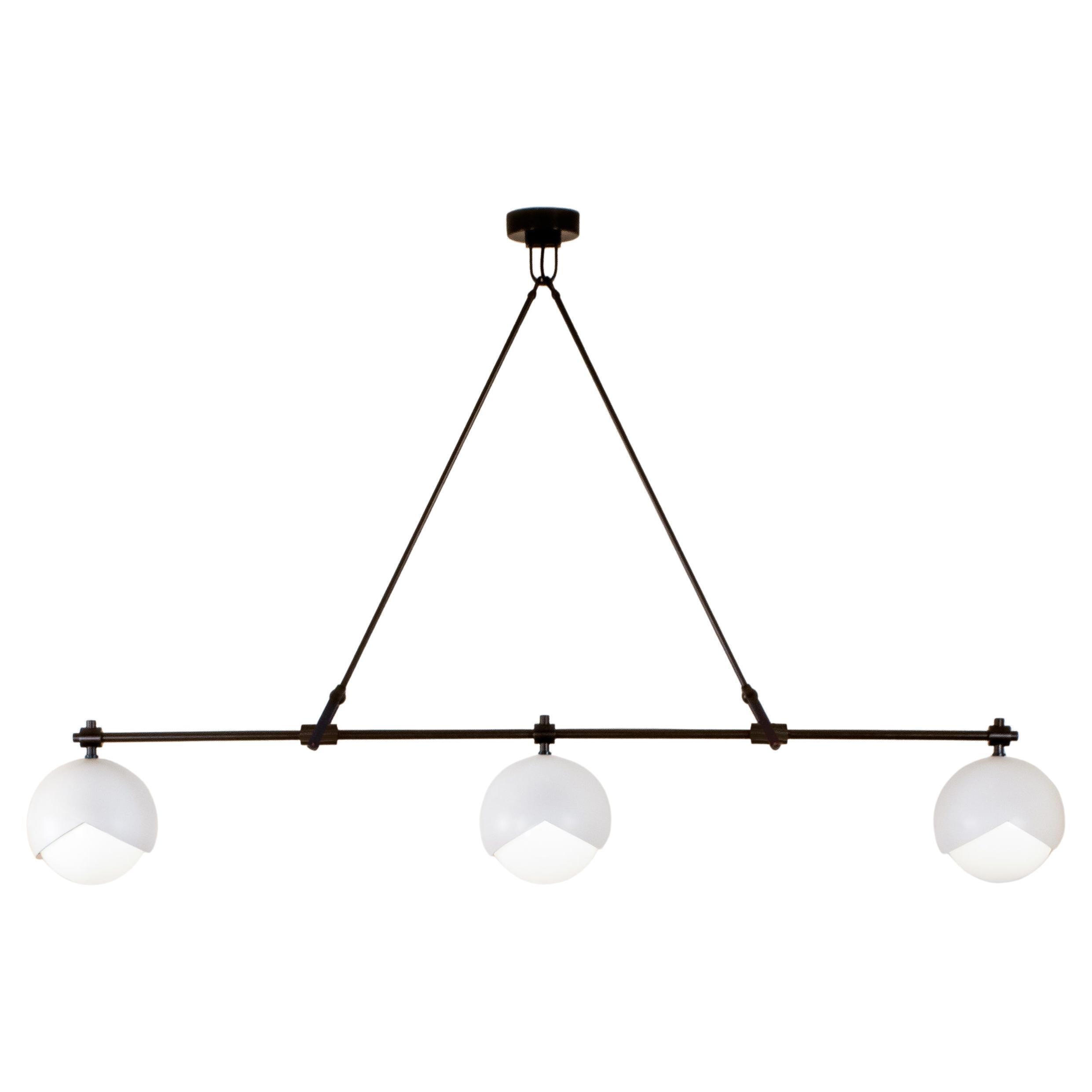 Benedict Linear Chandelier in Matte White Powder Coat and Blackened Brass For Sale