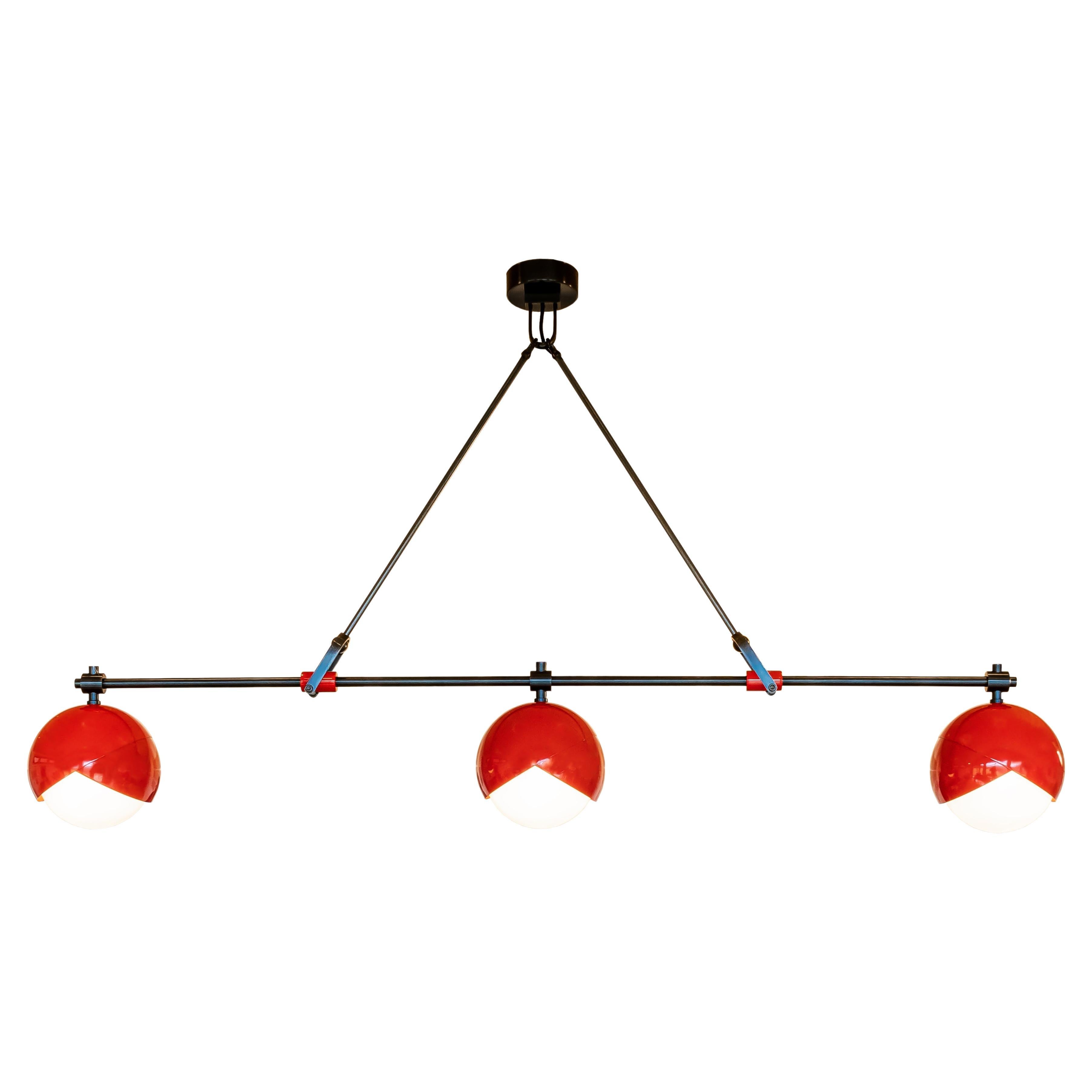 Benedict Linear Chandelier in Red Powder Coat and Blackened Brass