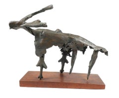 Bronze Sculpture Abstract Brutalist Goat or Ram WPA Artist Mounted on Base