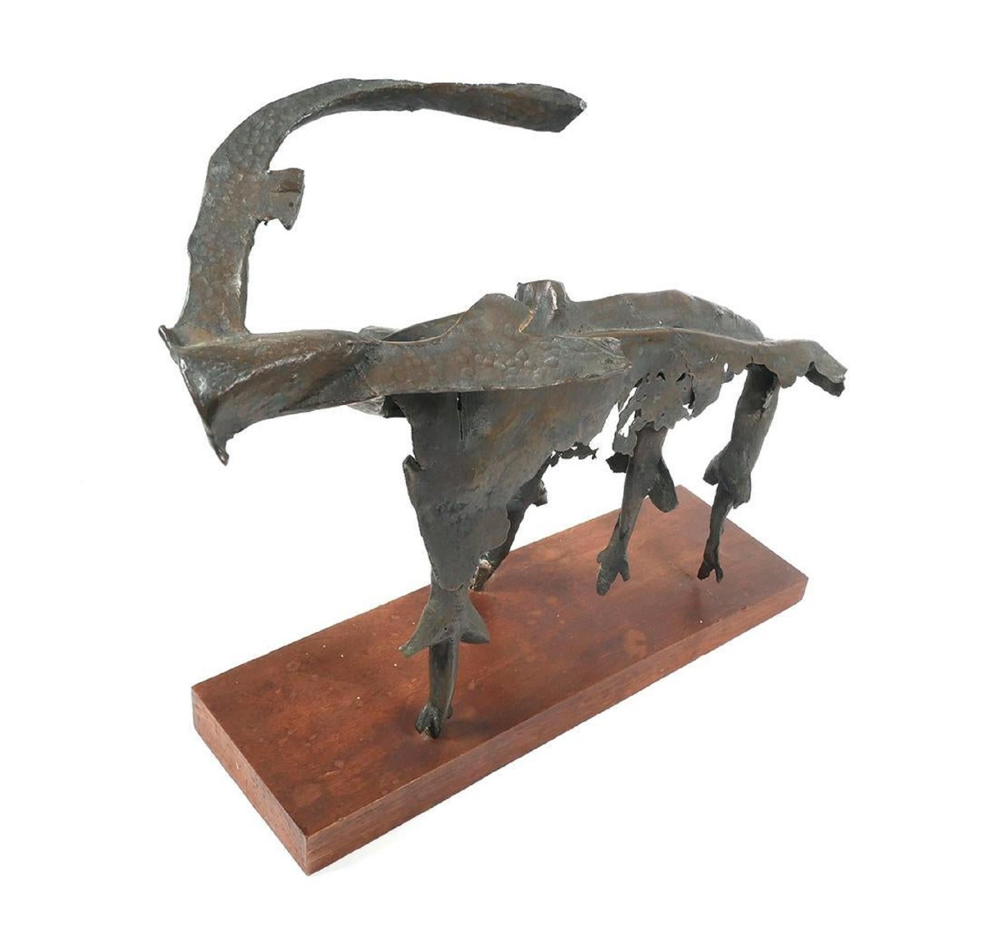 Bronzeskulptur abstrakte brutalistische Ziege oder Widder, WPA-Künstler auf Sockel (Abstrakter Expressionismus), Sculpture, von Benedict Michael Tatti