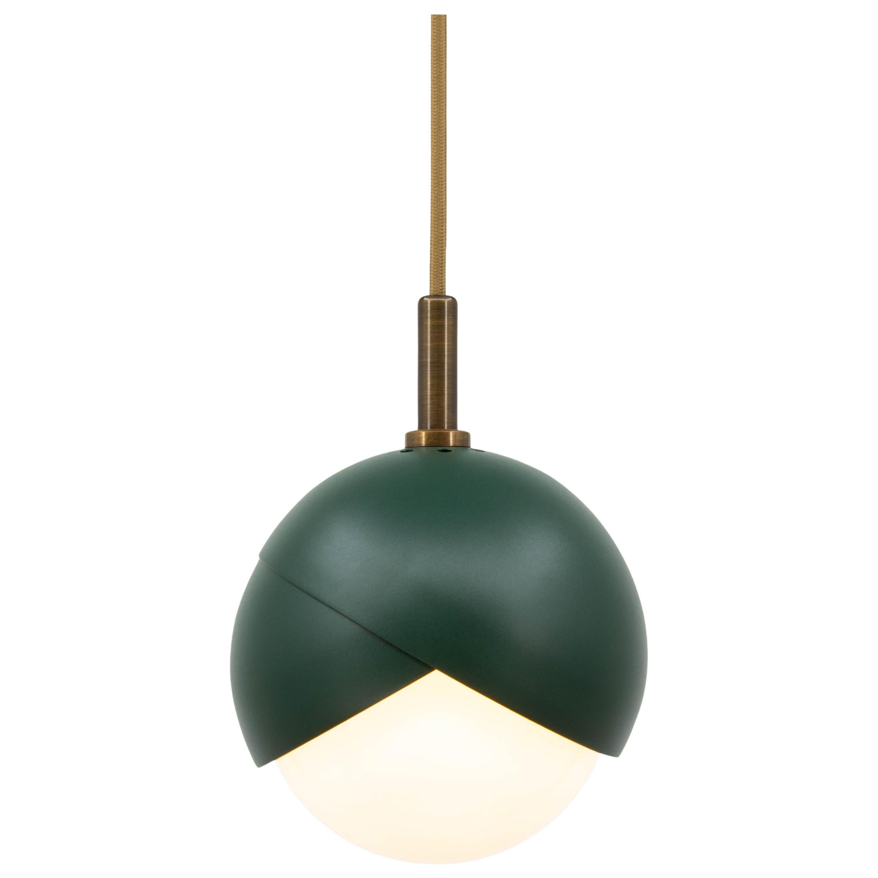 Lampe à suspension Benedict en manteau en poudre verte, patine marron, 22,86 cm de diamètre