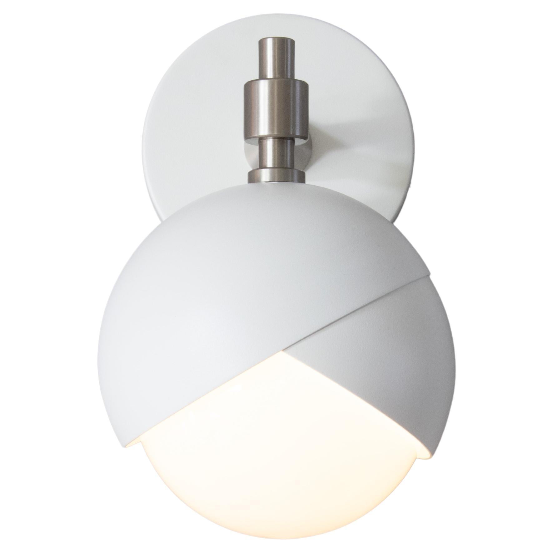 Benedict Simple Sconce in Matte White Powder Coat and Satin Nickel For Sale