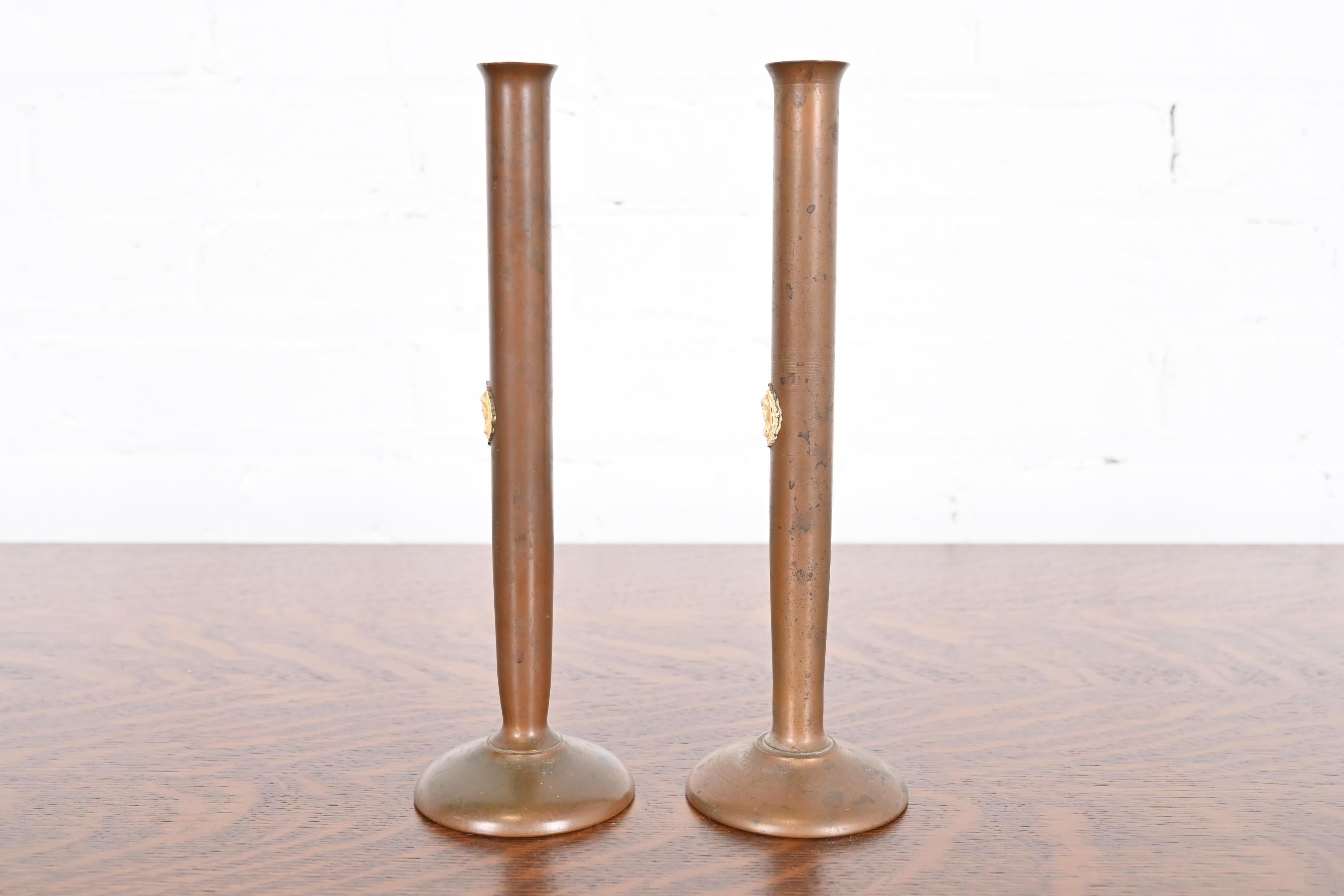 Benedict Studios Arts & Crafts Bronze Bud Vases, Pair 6