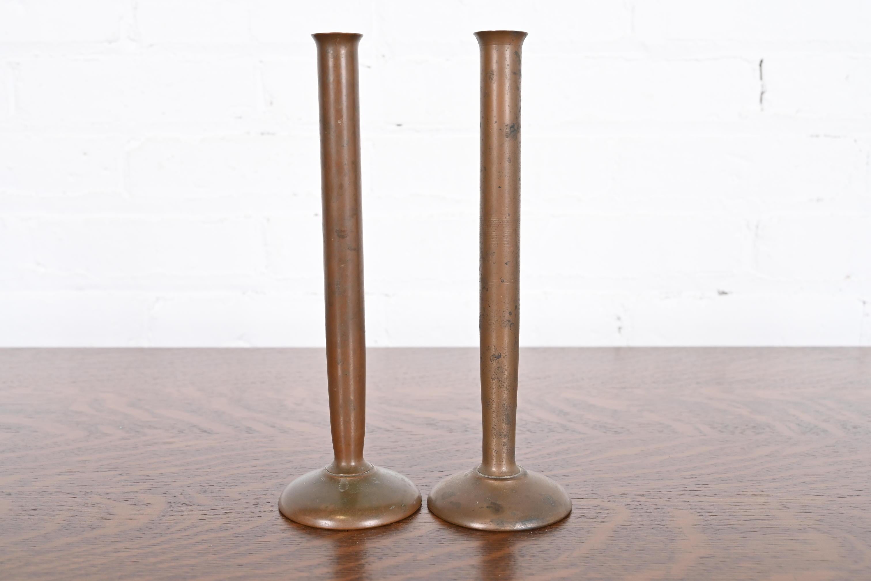 Benedict Studios Arts & Crafts Bronze Bud Vases, Pair 7