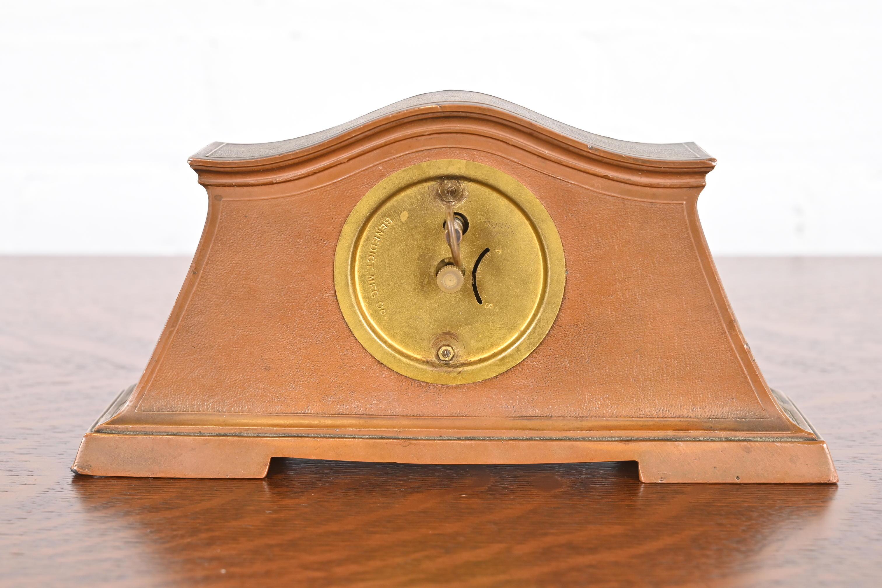 Benedict Studios Arts & Crafts Bronze Mantel Clock, Circa 1910 For Sale 6