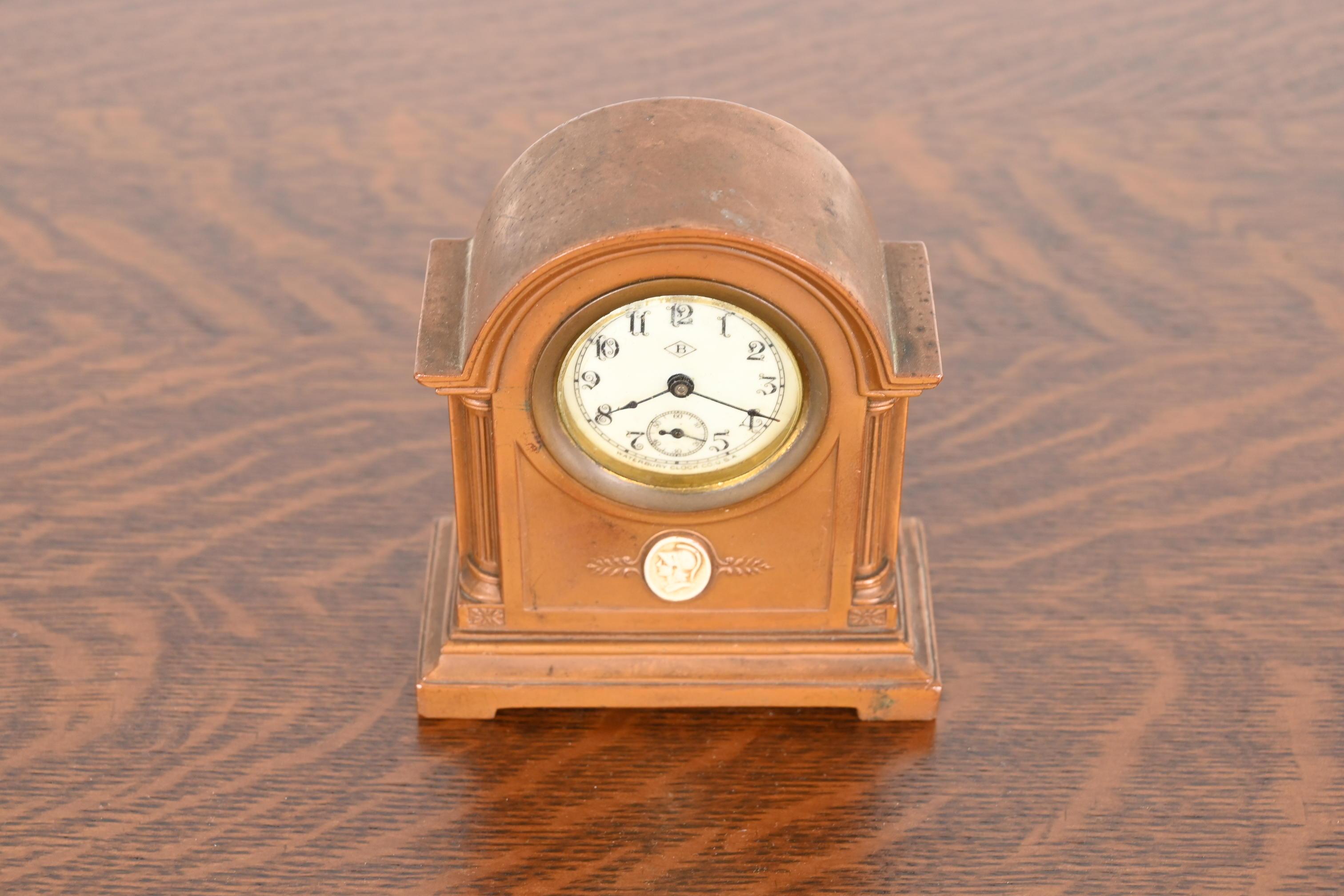 Arts and Crafts Benedict Studios Arts & Crafts Bronze Mantel Clock, Circa 1910