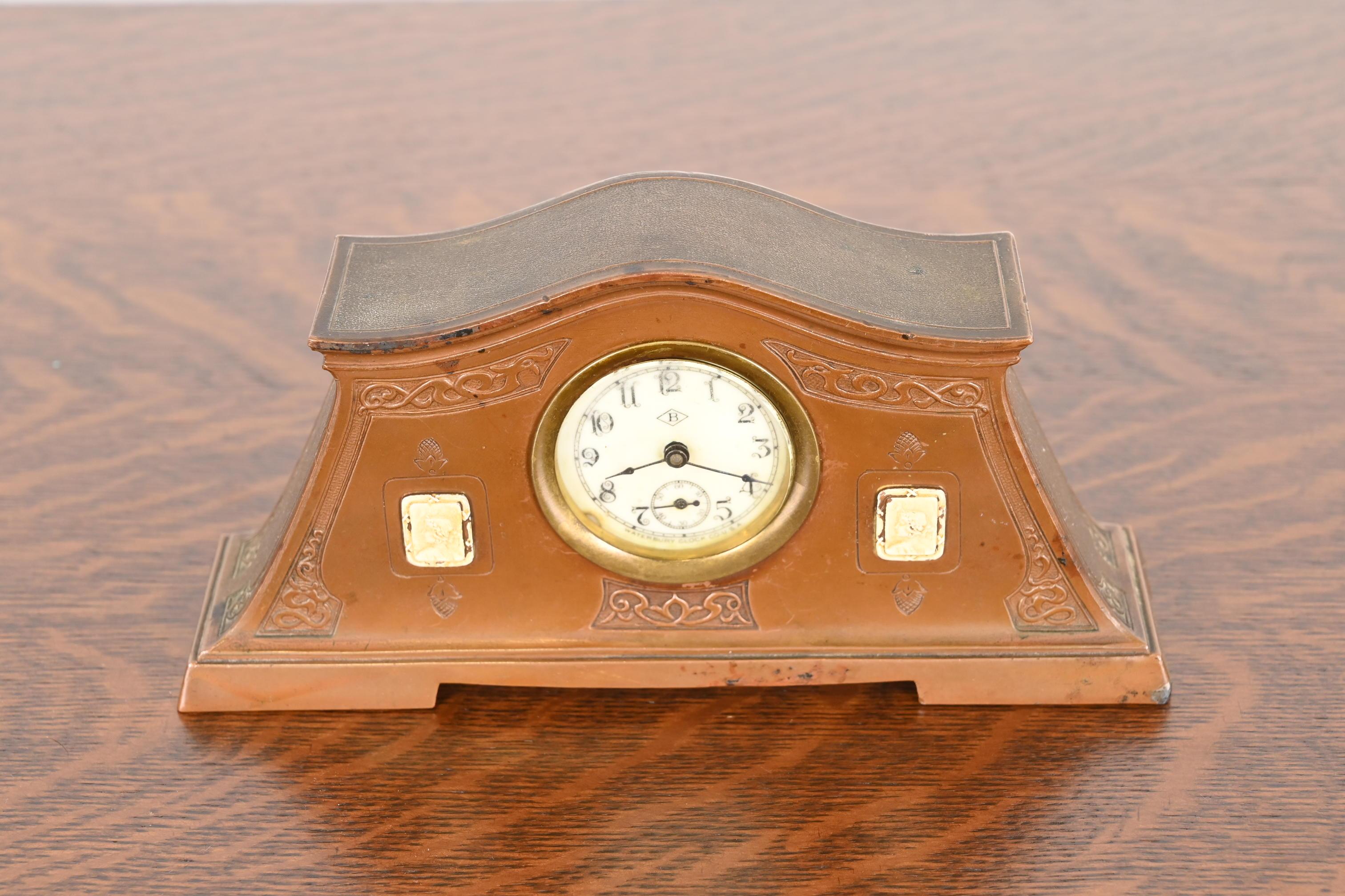 Arts and Crafts Benedict Studios Arts & Crafts Bronze Mantel Clock, Circa 1910 For Sale