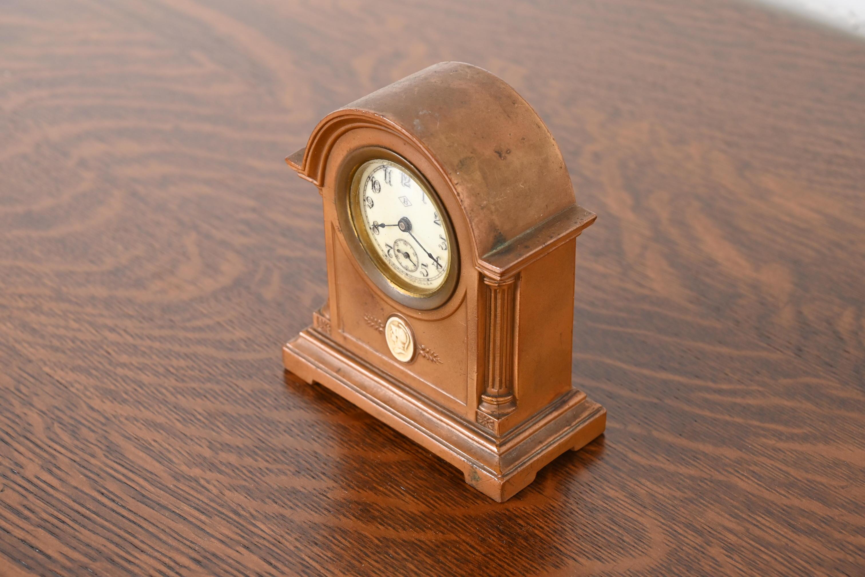 Benedict Studios Arts & Crafts Bronze Mantel Clock, Circa 1910 In Good Condition In South Bend, IN
