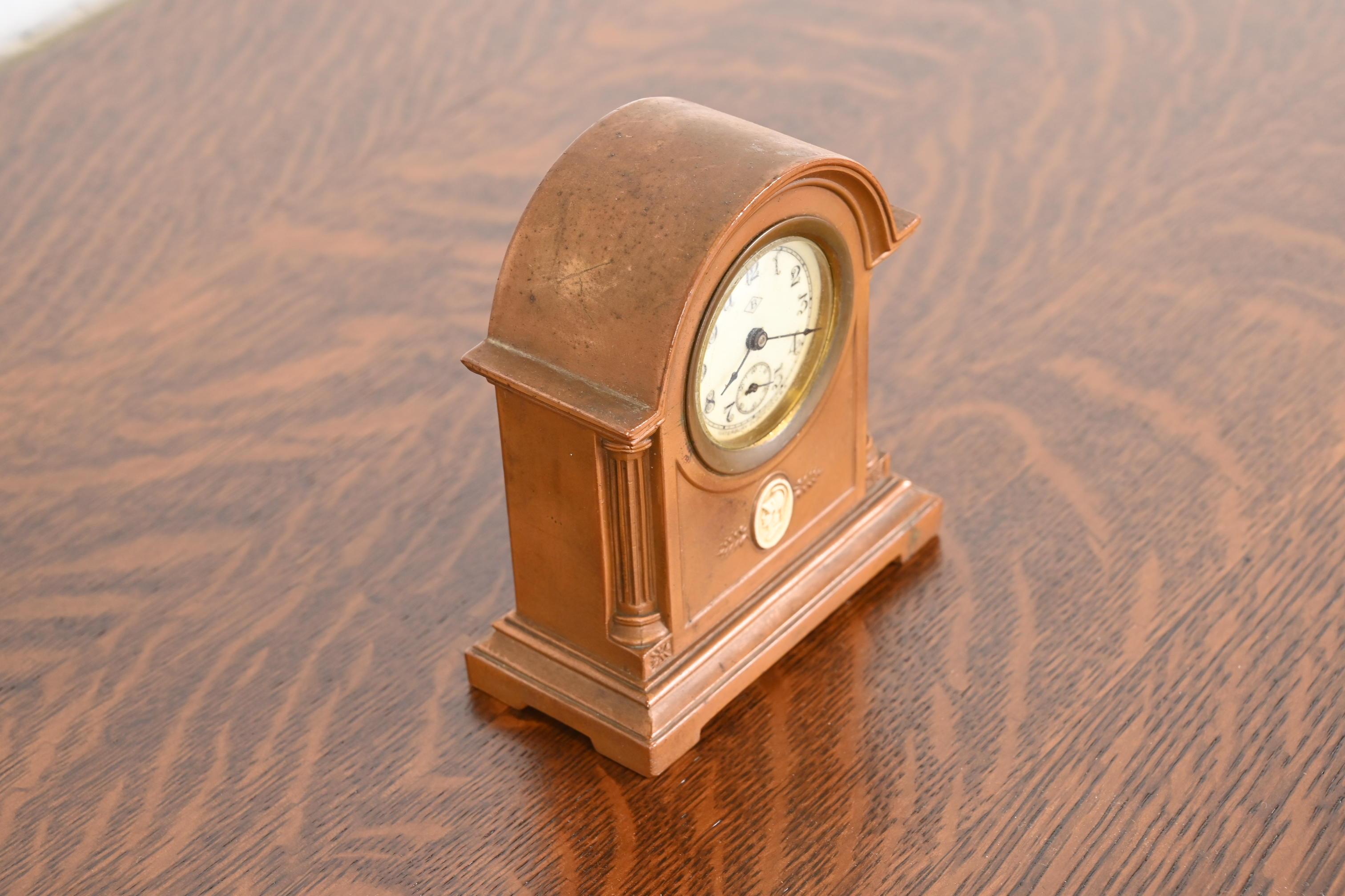 Benedict Studios Arts & Crafts Bronze Mantel Clock, Circa 1910 1