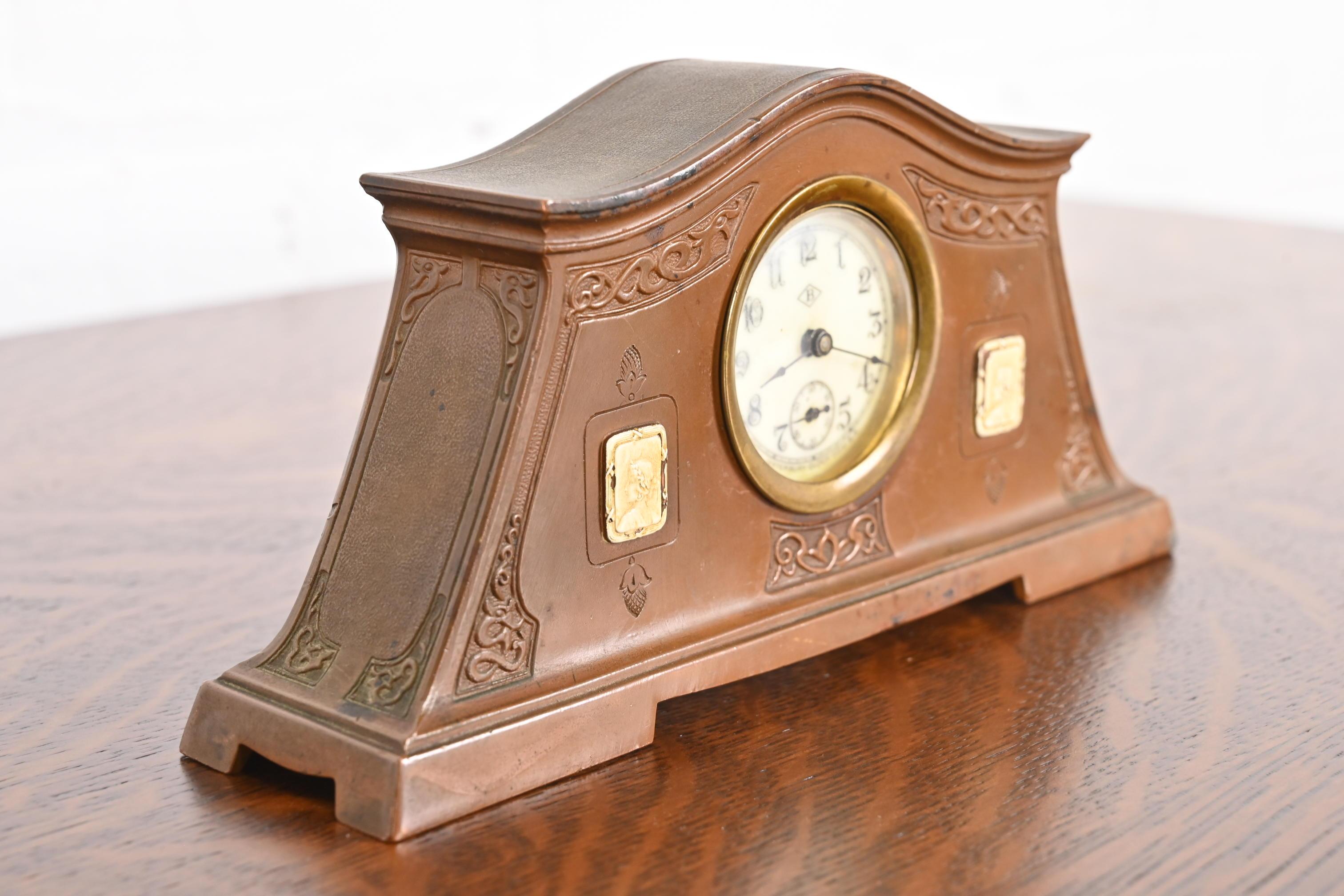 Benedict Studios Arts & Crafts Bronze Mantel Clock, Circa 1910 For Sale 1