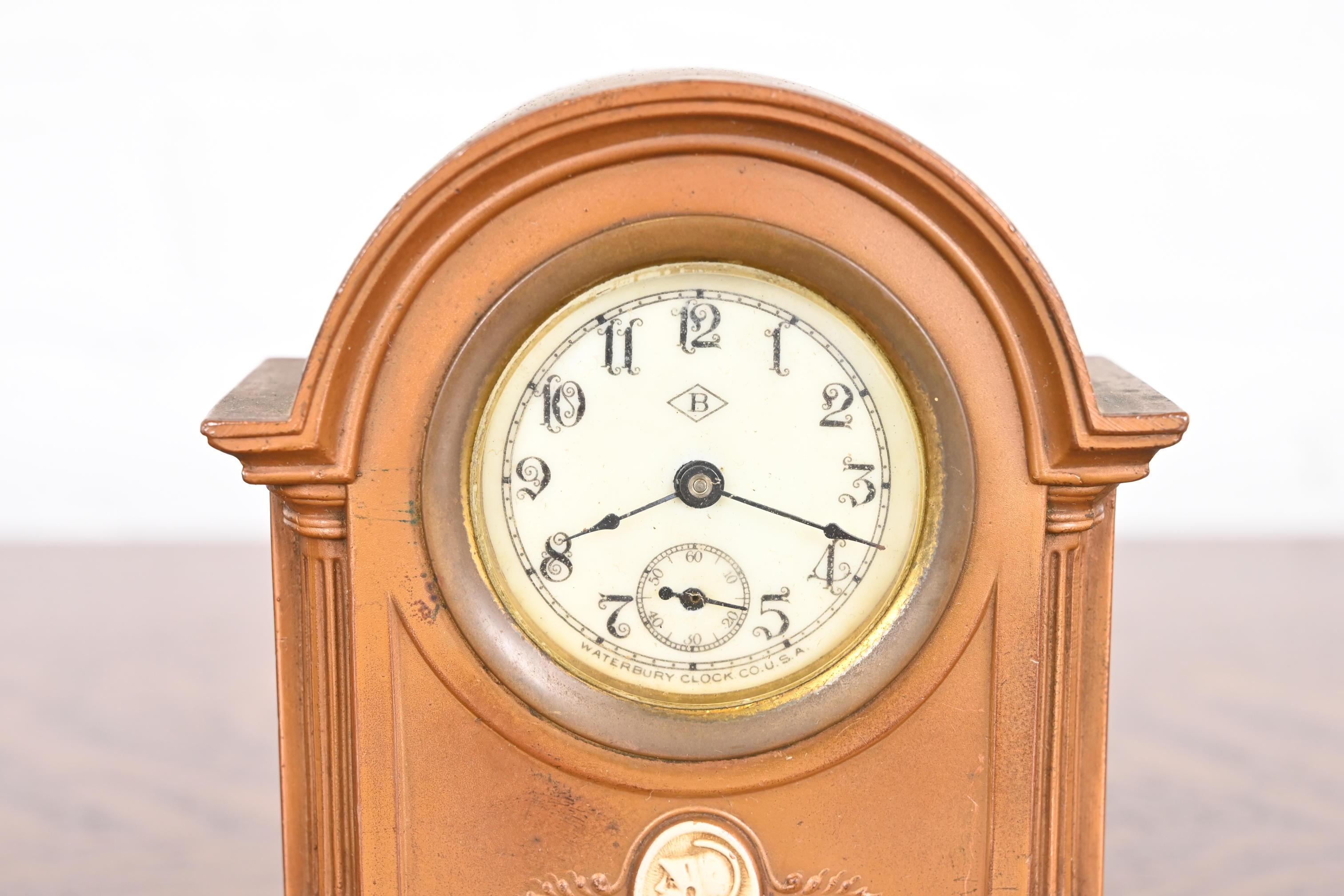 Benedict Studios Arts & Crafts Bronze Mantel Clock, Circa 1910 2