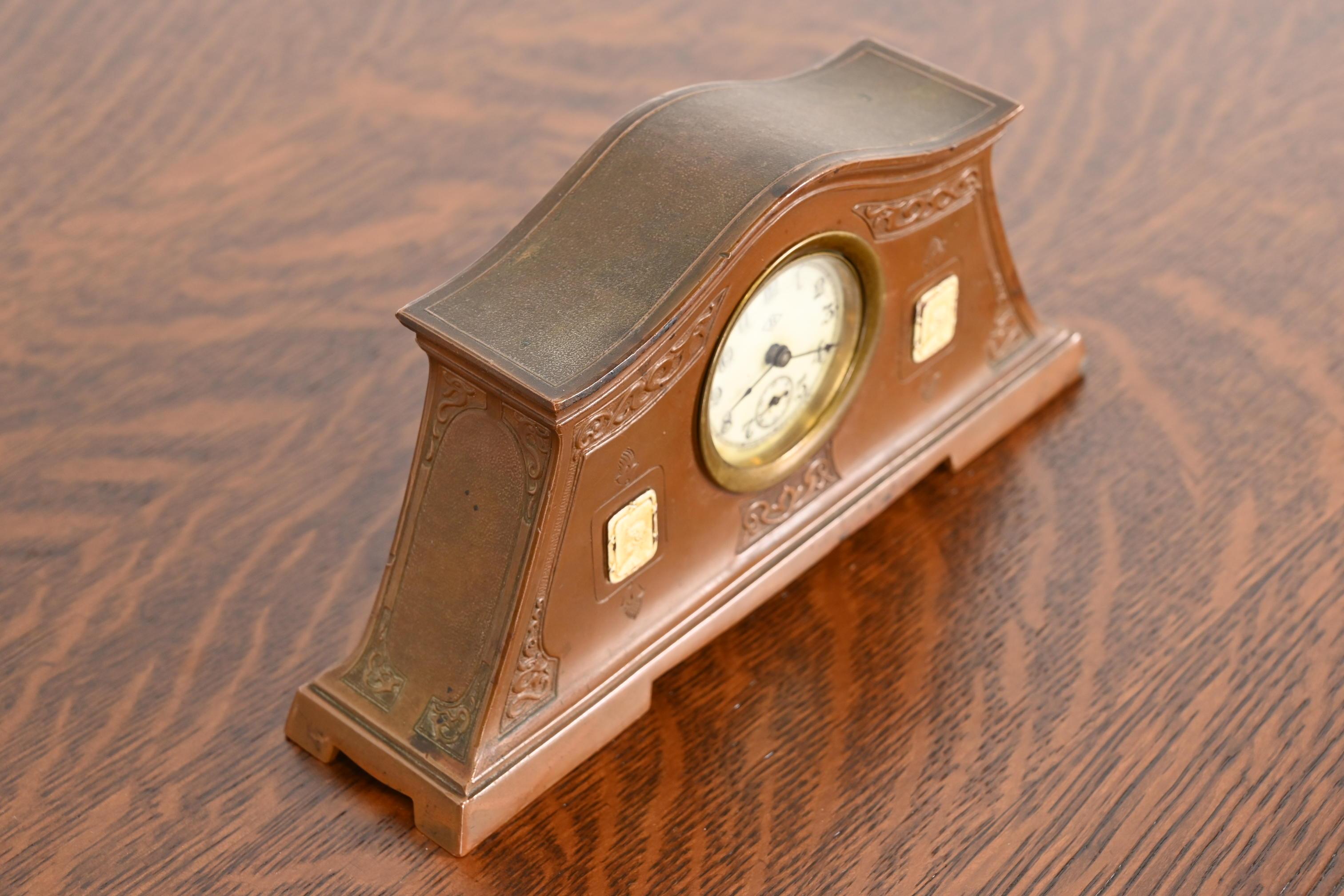 Benedict Studios Arts & Crafts Bronze Mantel Clock, Circa 1910 For Sale 2