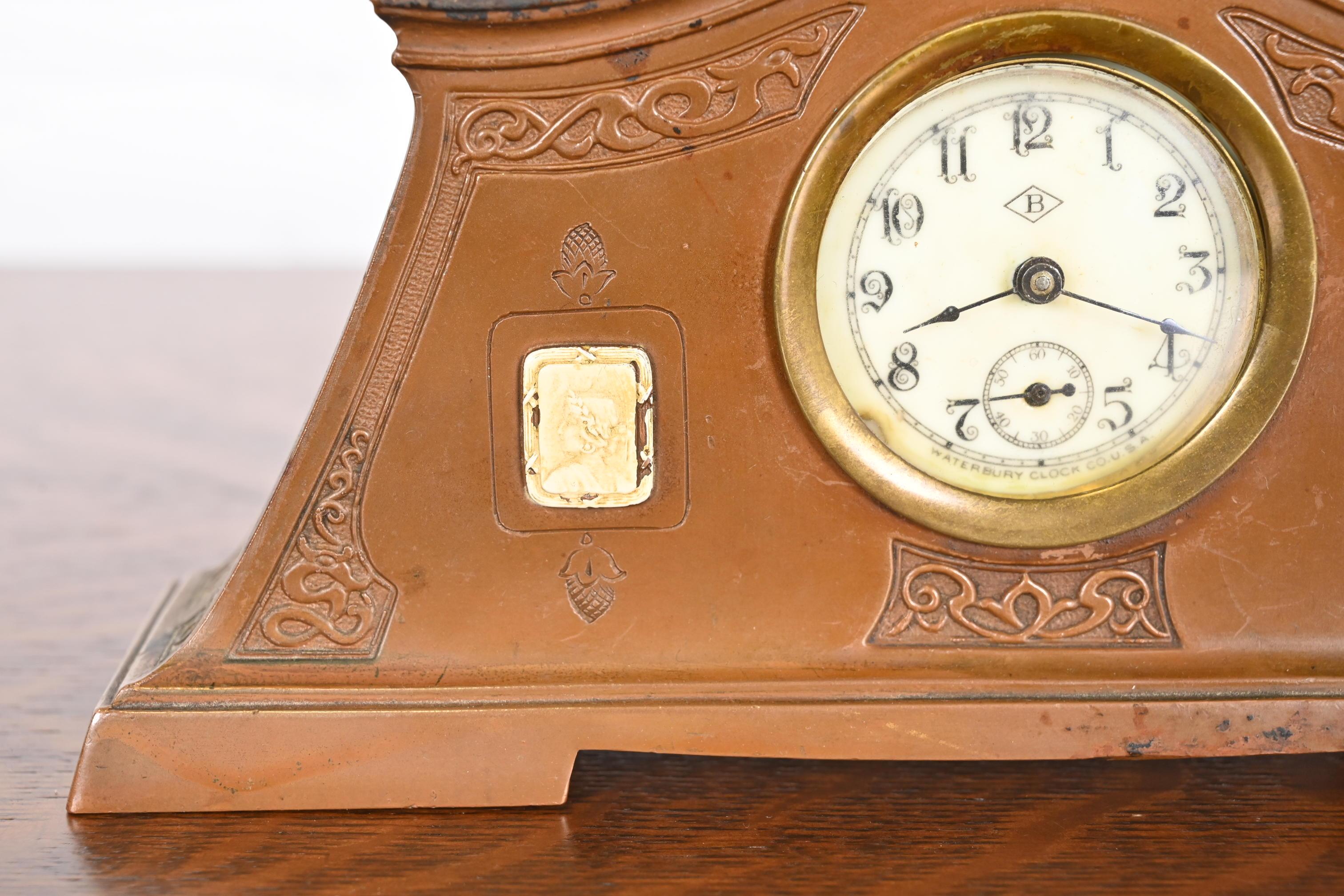 Benedict Studios Arts & Crafts Bronze Mantel Clock, Circa 1910 For Sale 3