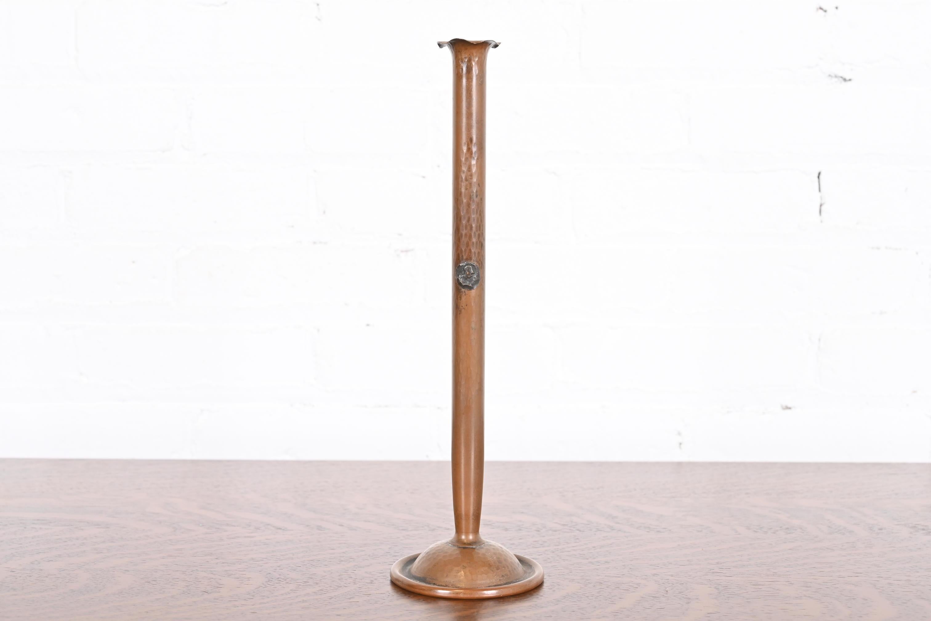 American Benedict Studios Arts & Crafts Hammered Copper Bud Vase, Circa 1910
