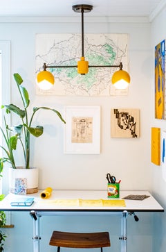 Benedict Two Light Chandelier in Yellow Powder Coat and Brown Brass