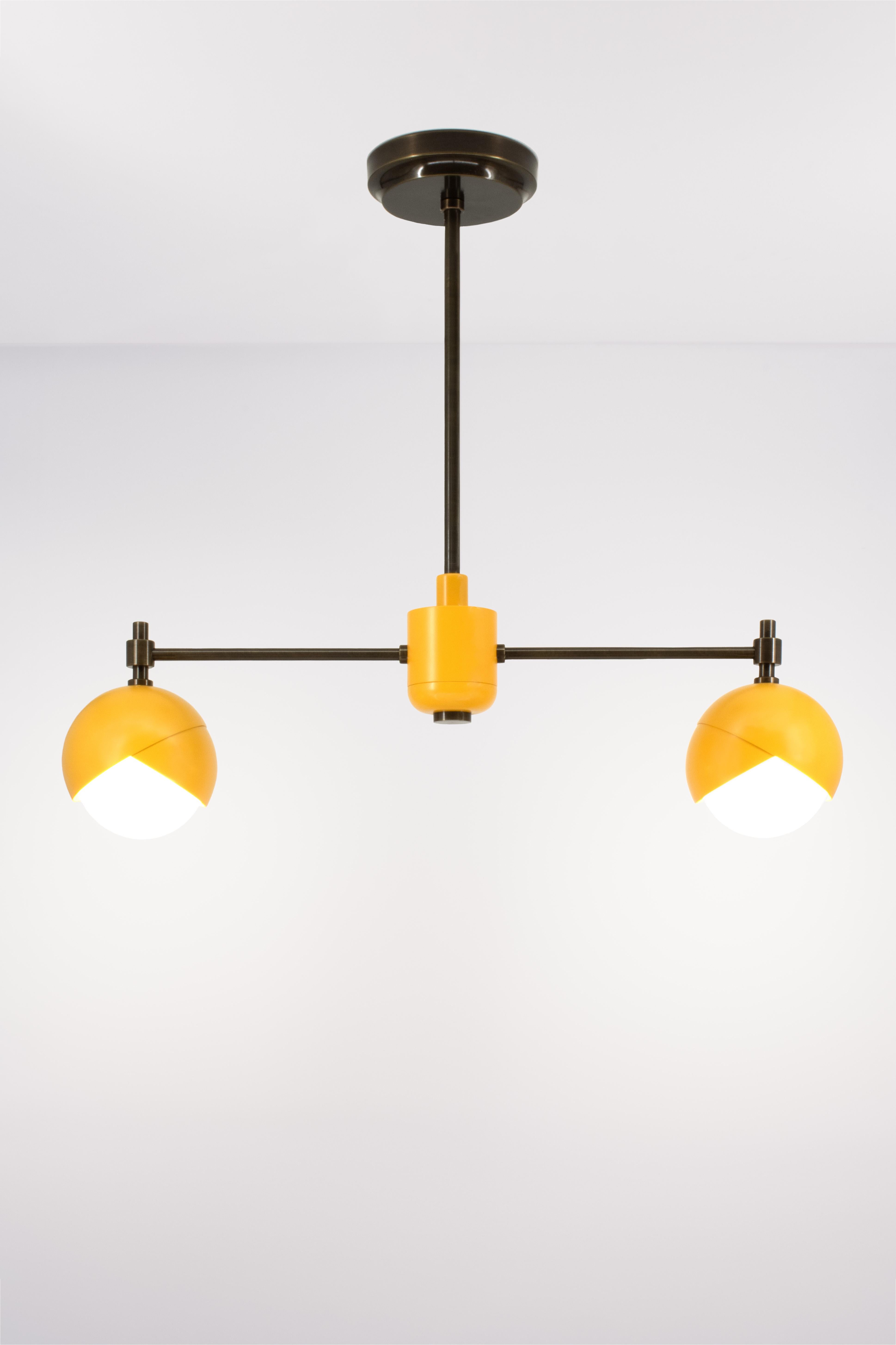 Benedict Two Light Chandelier in Yellow Powder Coat and Brown Brass In New Condition For Sale In Brooklyn, NY