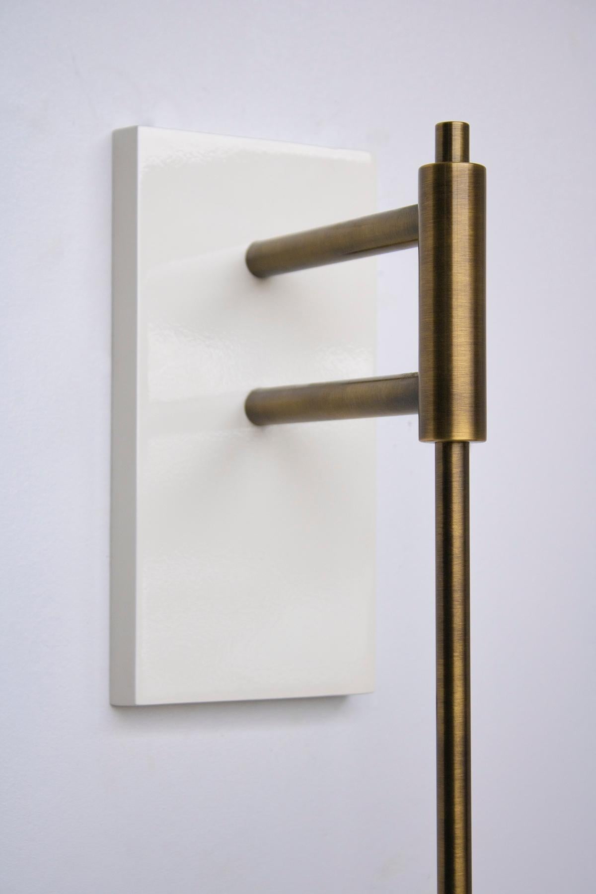 Other Benedict Truss Sconce in Ecru Powder-Coat and Brown Brass and White Opal Glass For Sale