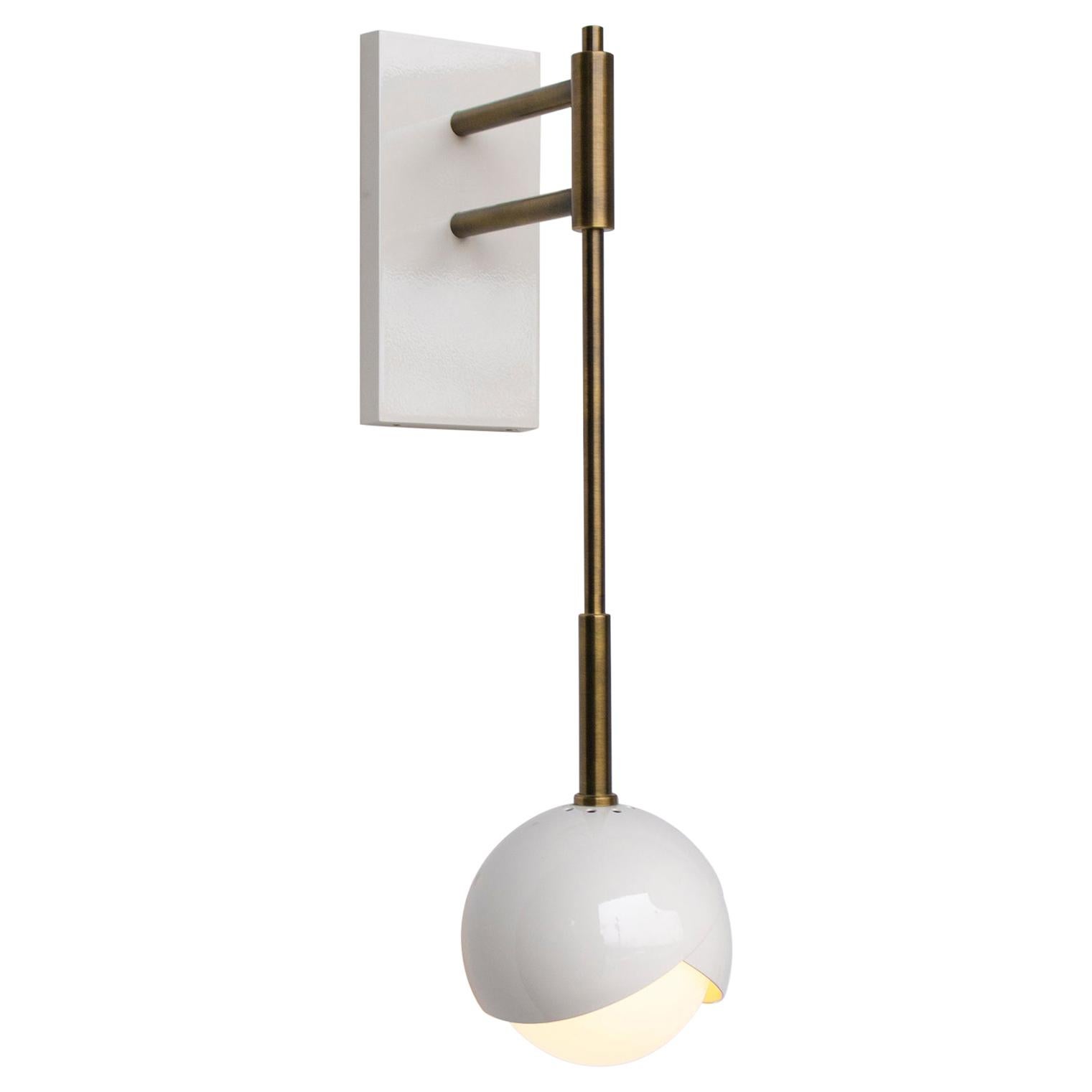 Benedict Truss Sconce in Ecru Powder-Coat and Brown Brass and White Opal Glass For Sale