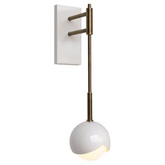 Benedict Truss Sconce in Ecru Powder-Coat and Brown Brass and White Opal Glass