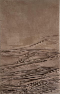Extra-Large Feminine Draped Relief. Contemporary, Brown Leather, Waves, Water