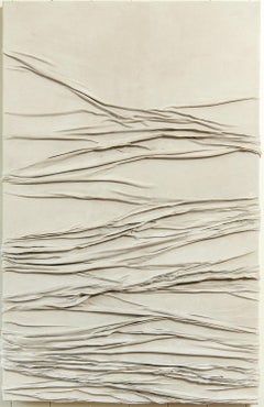 Large Feminine Draped Relief In Suede Leather. Contemporary, Water, Sand Grey