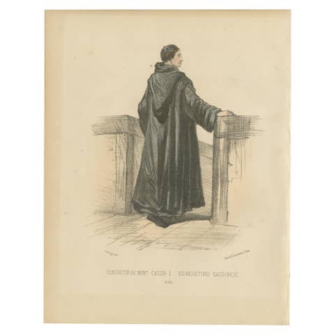 Bénédictin du Mont-Cassin - a 1862 Litho of a Monk of Monte Carlo