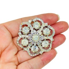 BENEDIKT NY firmado vintage tono plata ab strass broche de diseño