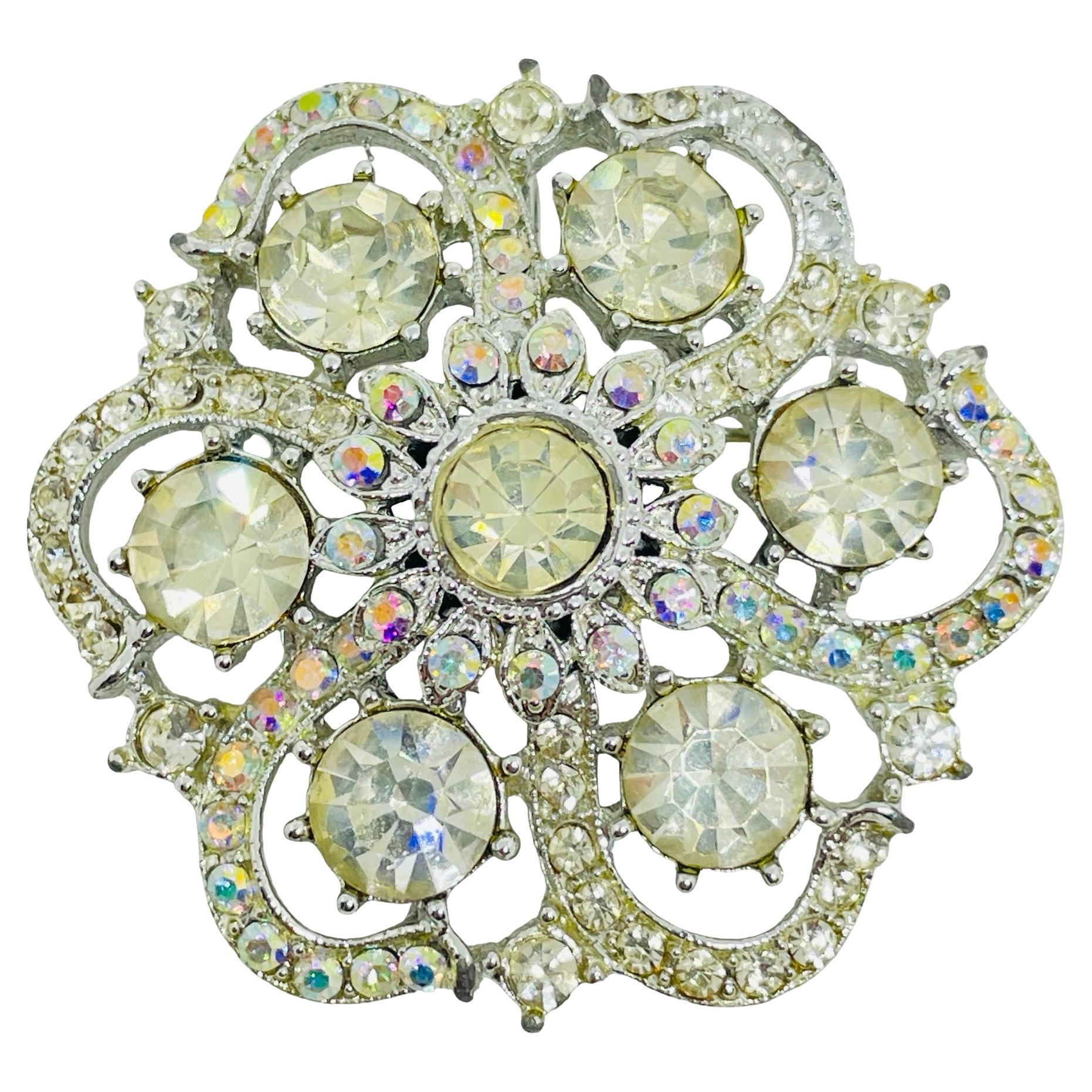 BENEDIKT NY signed vintage silver tone ab rhinestones designer brooch