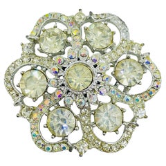 BENEDIKT NY firmado vintage tono plata ab strass broche de diseño