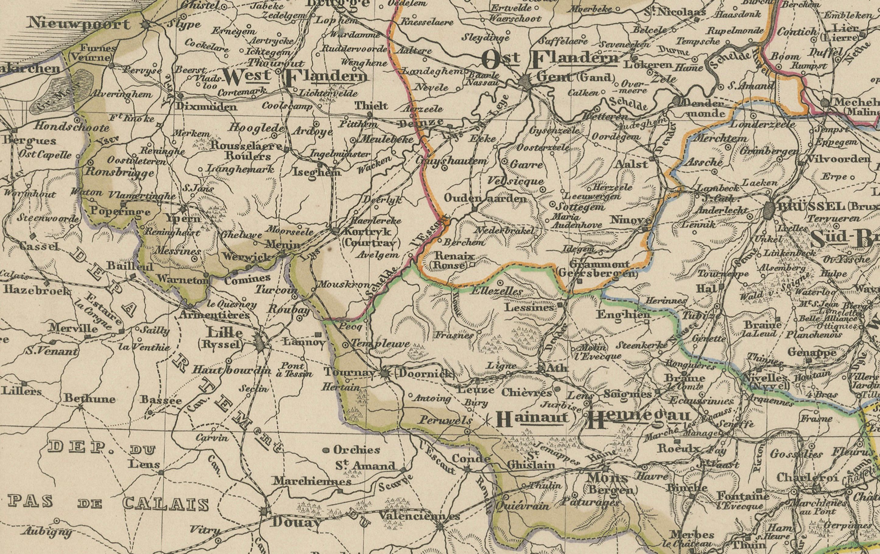 Mapa antiguo del Benelux - Países Bajos, Bélgica y Luxemburgo por Perthes, 1857 Alemán en venta