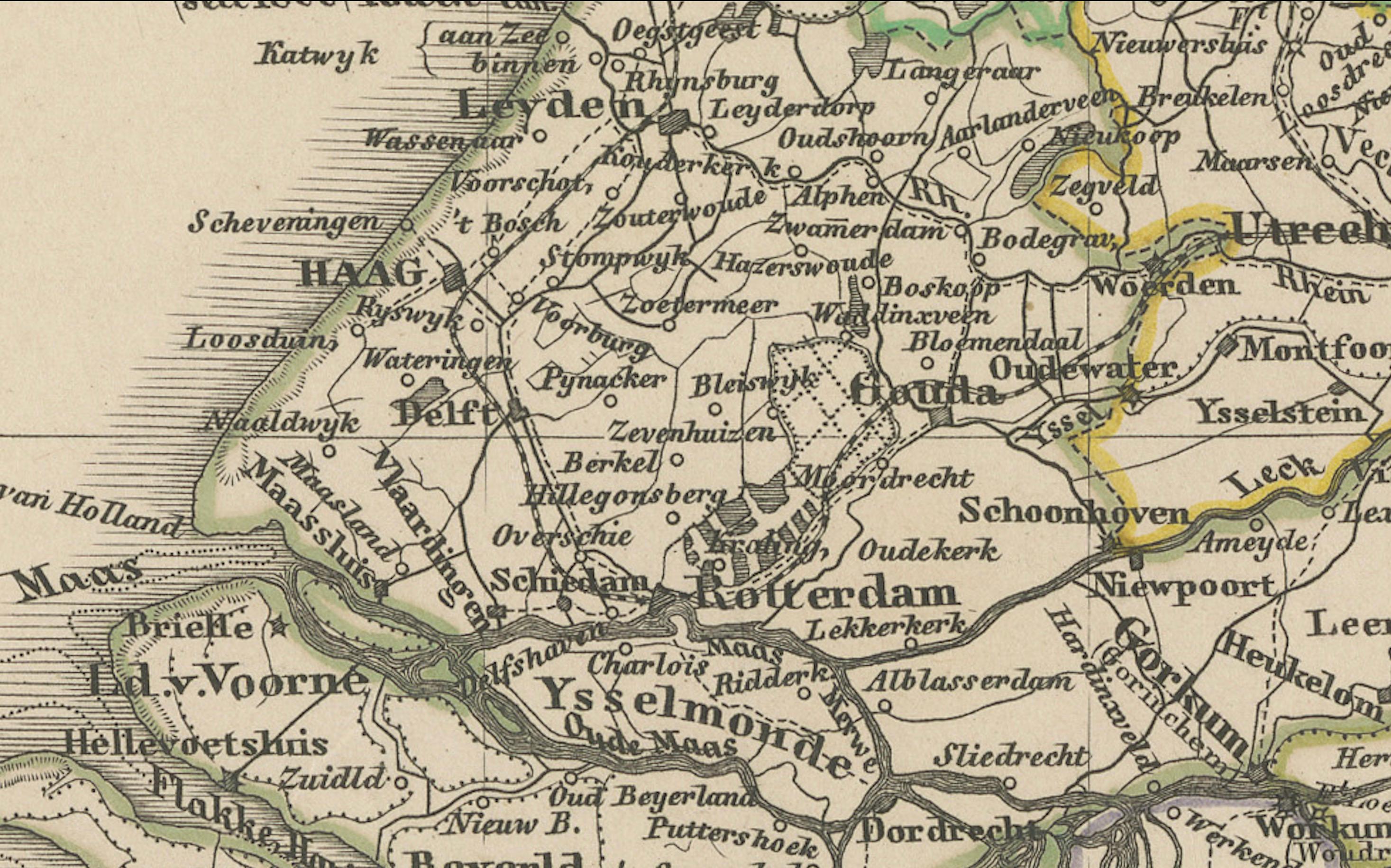 Mapa antiguo del Benelux - Países Bajos, Bélgica y Luxemburgo por Perthes, 1857 en Bueno estado para la venta en Langweer, NL