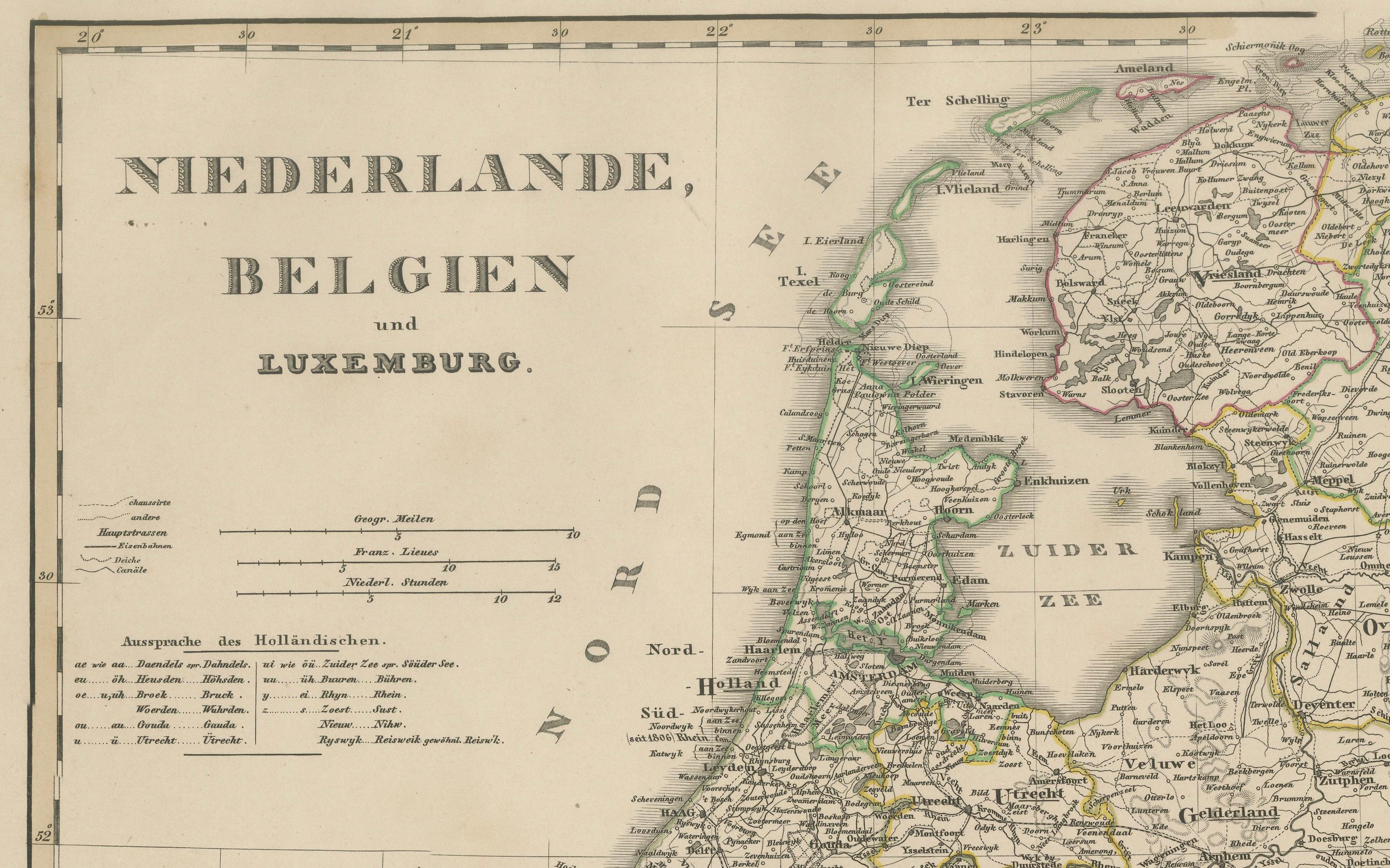 Mapa antiguo del Benelux - Países Bajos, Bélgica y Luxemburgo por Perthes, 1857 en venta 1