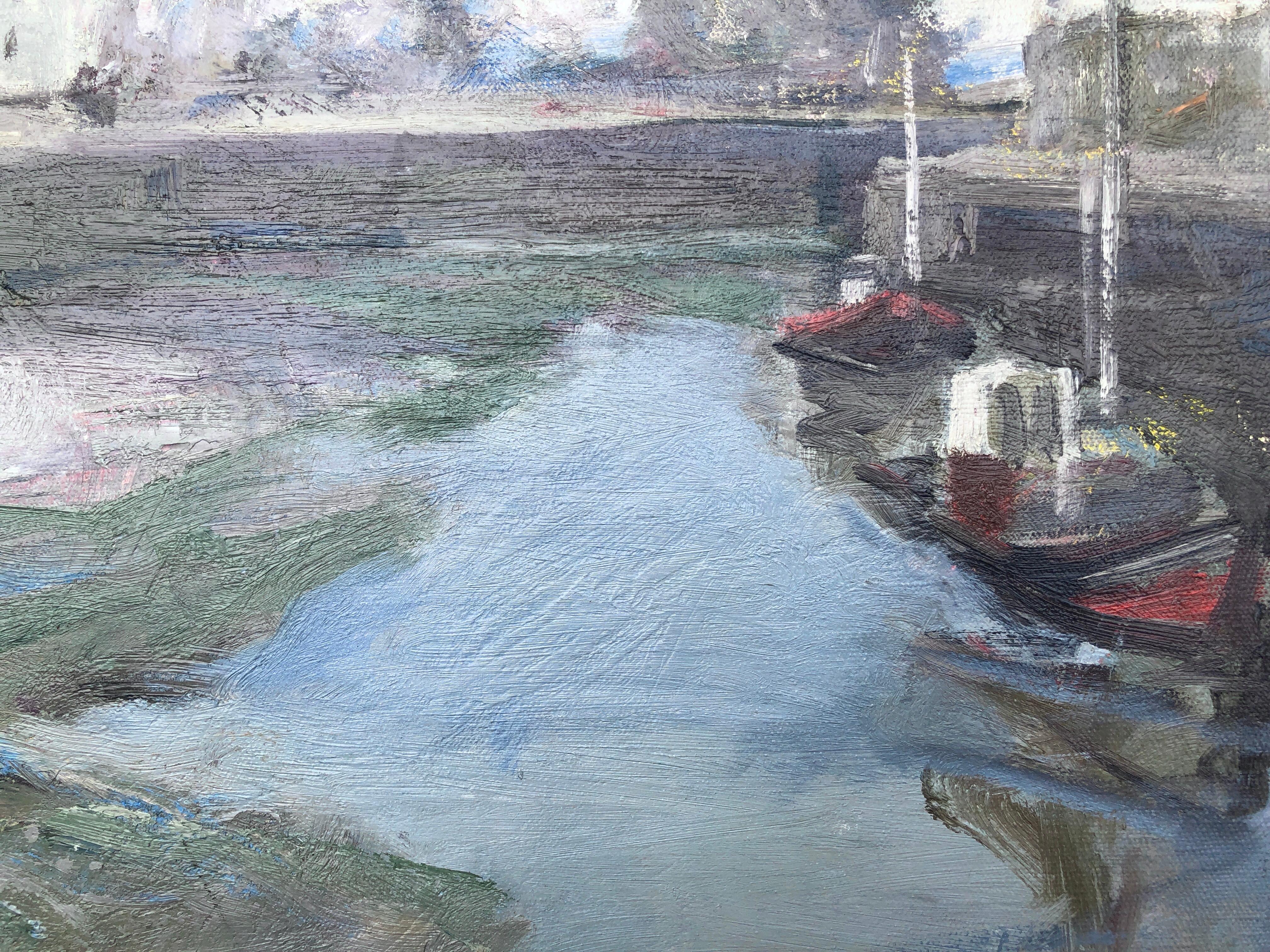 Honfleur Normandía Francia óleo sobre lienzo pintura paisaje marino - Painting Posimpresionista de Benet Sarsanedas
