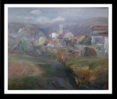 B. Sarsanedas. Mountain village. "Rupit".  Original   canvas painting 1975