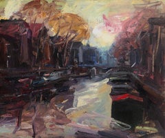 Spanish landscape wit river oil on canvas painting Spain Europe