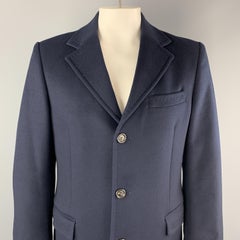 BENETTON Size L Navy Wool Blend Notch Lapel  Long Coat