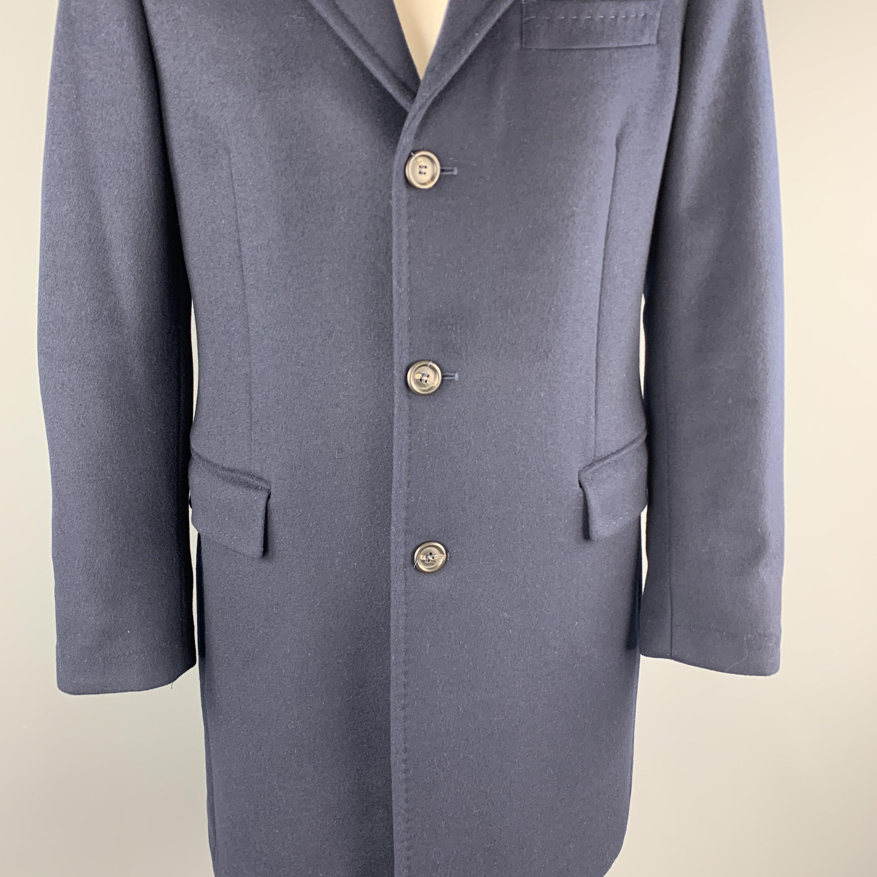 BENETTON Size L Navy Wool Blend Notch Lapel  Long Coat In Good Condition For Sale In San Francisco, CA