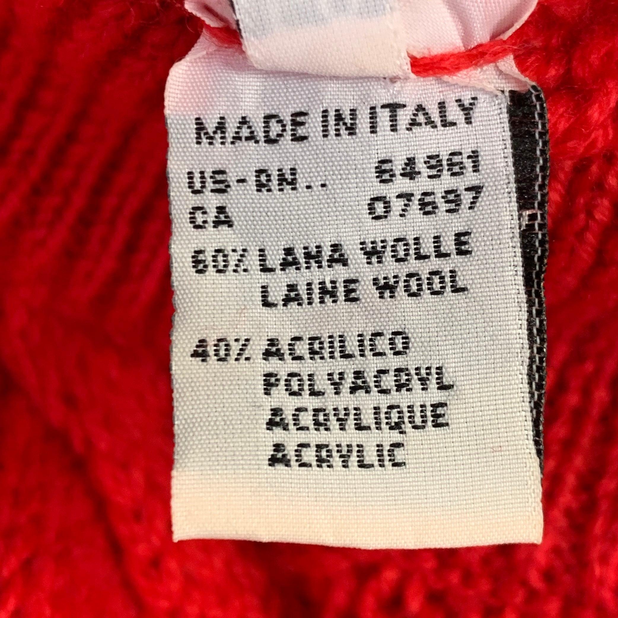 BENETTON Size M Red Cable Knit Wool Acrylic Crew Neck Sweater For Sale 6