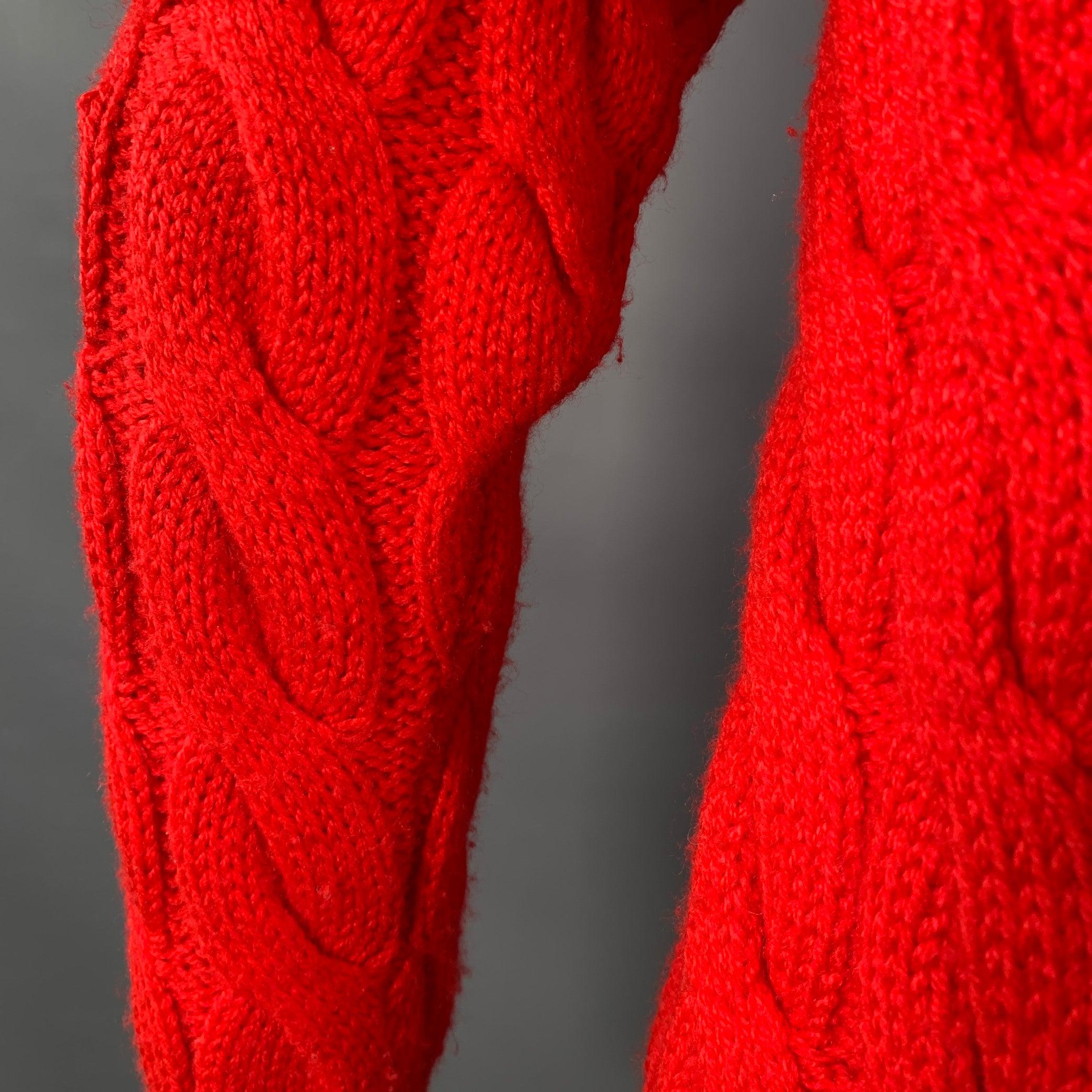 BENETTON Size M Red Cable Knit Wool Acrylic Crew Neck Sweater For Sale 1