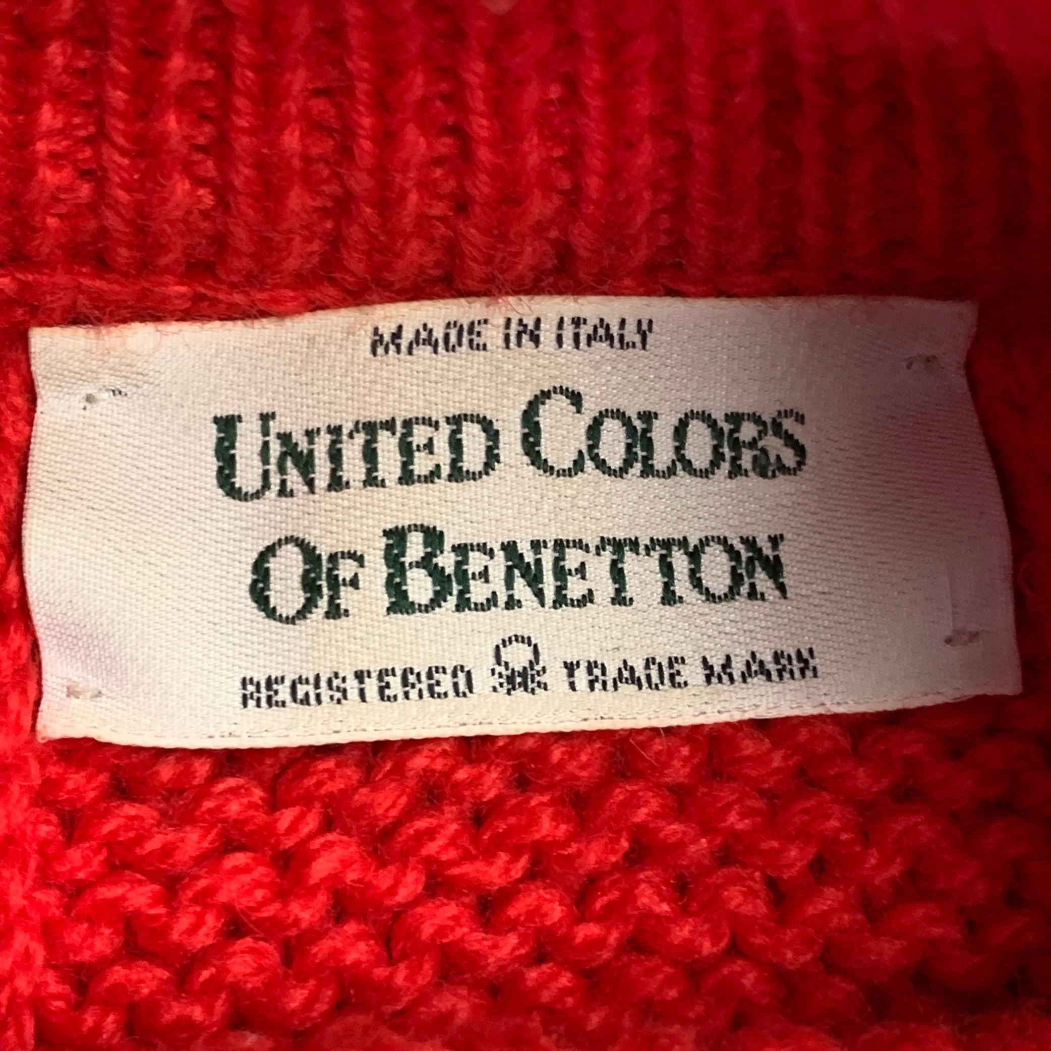 BENETTON Size M Red Cable Knit Wool Acrylic Crew Neck Sweater For Sale 4