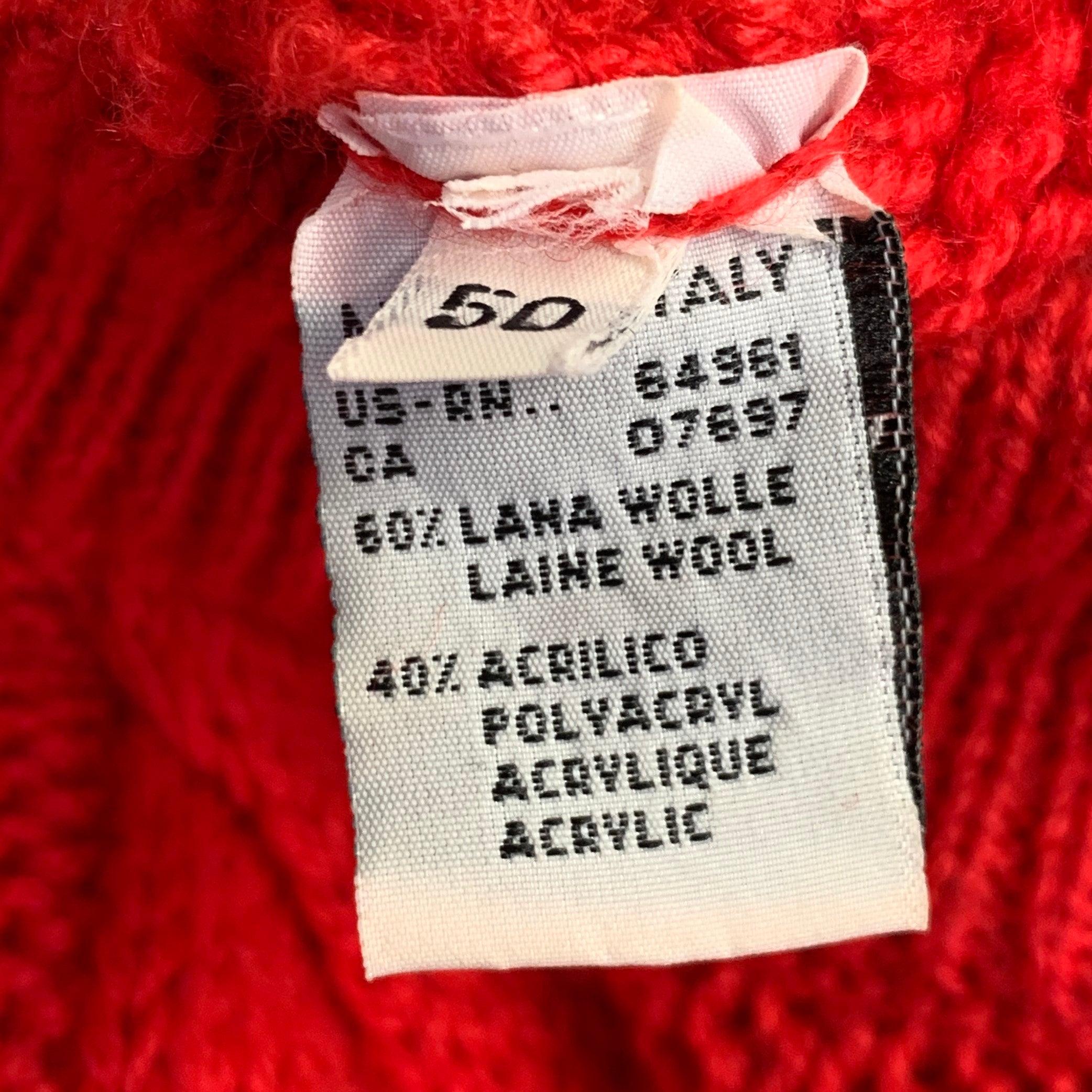 BENETTON Size M Red Cable Knit Wool Acrylic Crew Neck Sweater For Sale 5