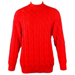 BENETTON Size M Red Cable Knit Wool Acrylic Crew Neck Sweater BENETTON Size M Red Cable Knit Wool Acrylic Crew Neck Sweater