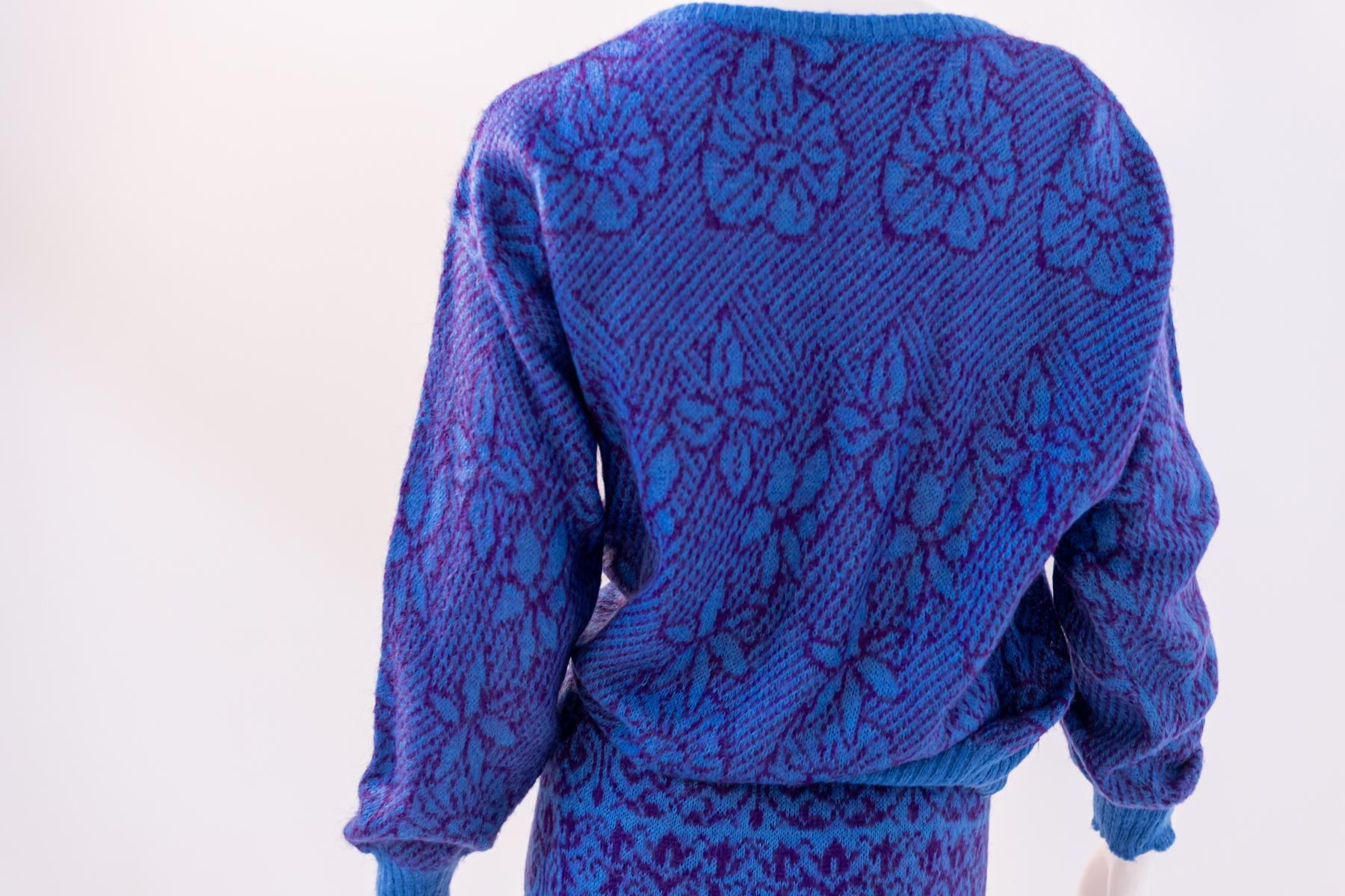 Women's Benetton Vintage Blue Wool Skirt Suit For Sale