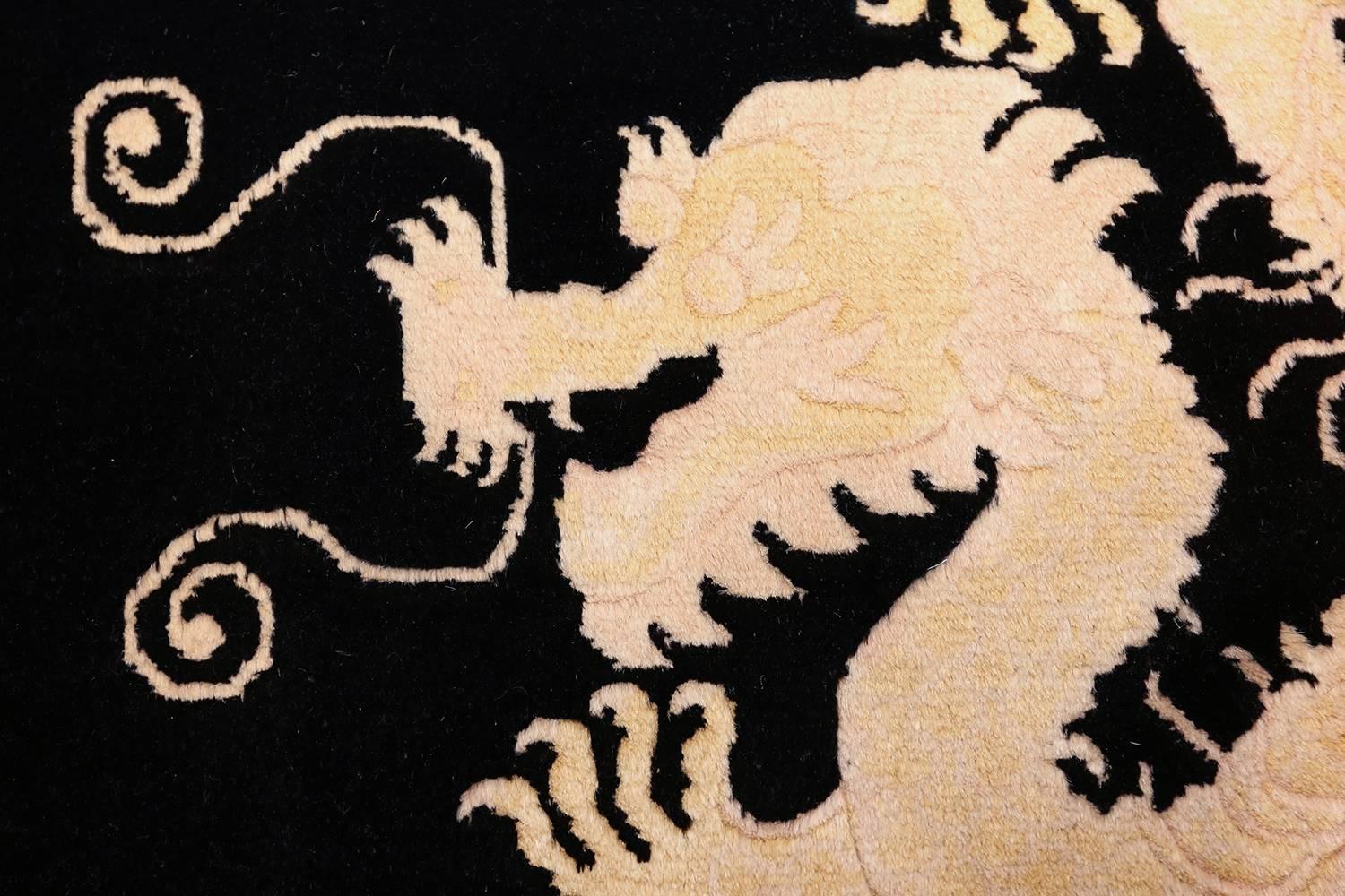 Hand-Knotted Benevolent Five Clawed Dragon Design Black Antique Chinese Rug. Size: 7' x 9' 6